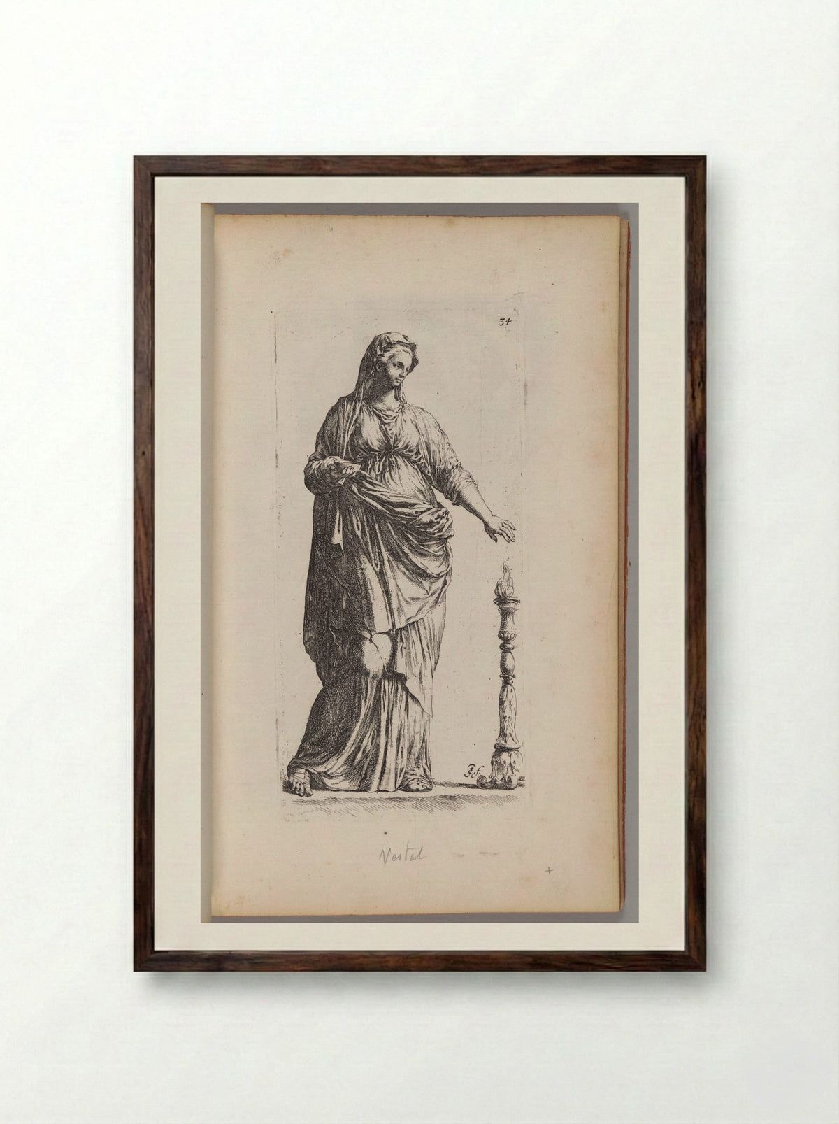 Statue of a Woman, usually called a Vestal Virgin - Jan de Bisschop - Framed Print Dark Wood