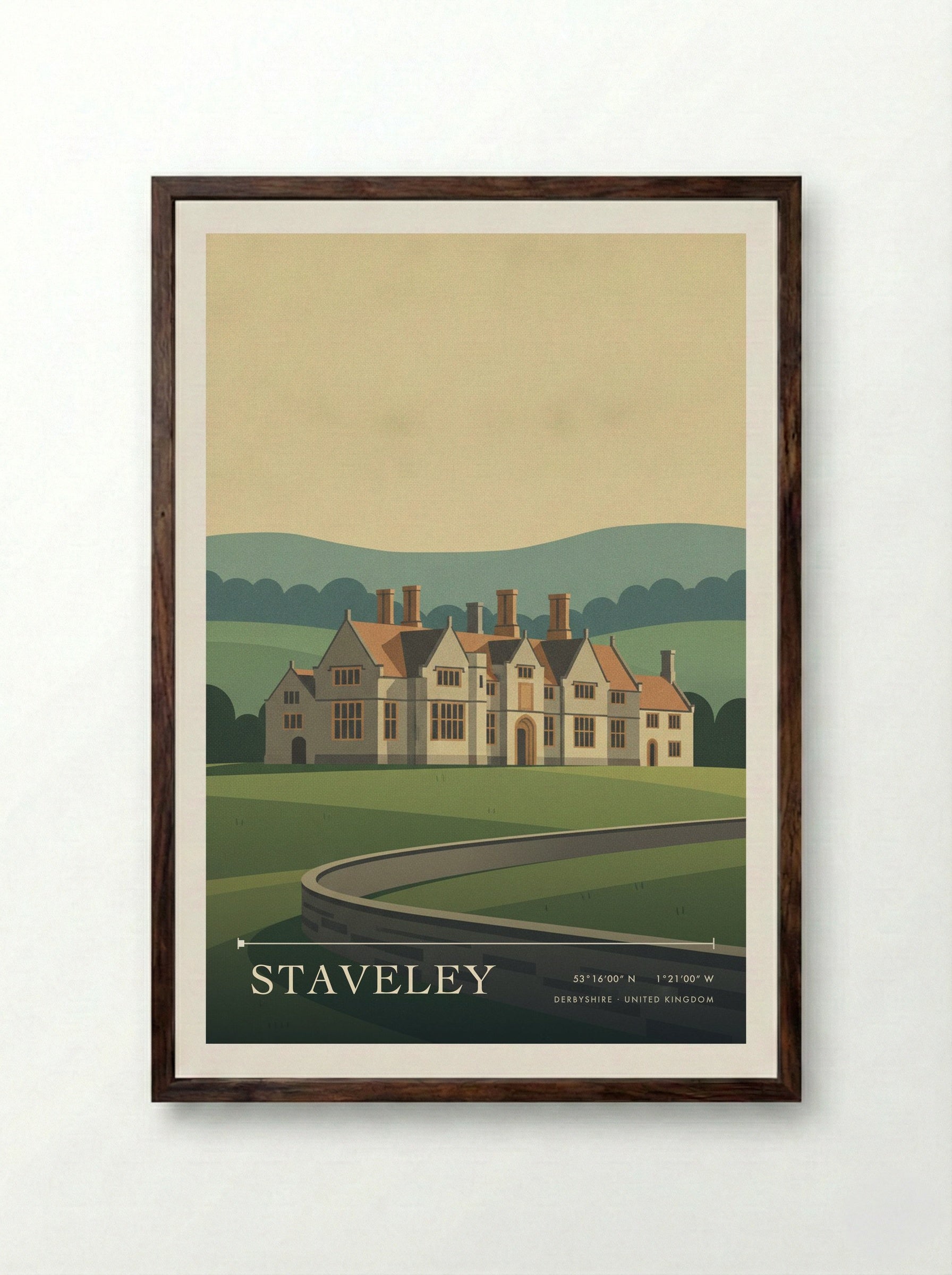 Staveley Derbyshire United Kingdom Travel Poster - Framed Print Dark Wood