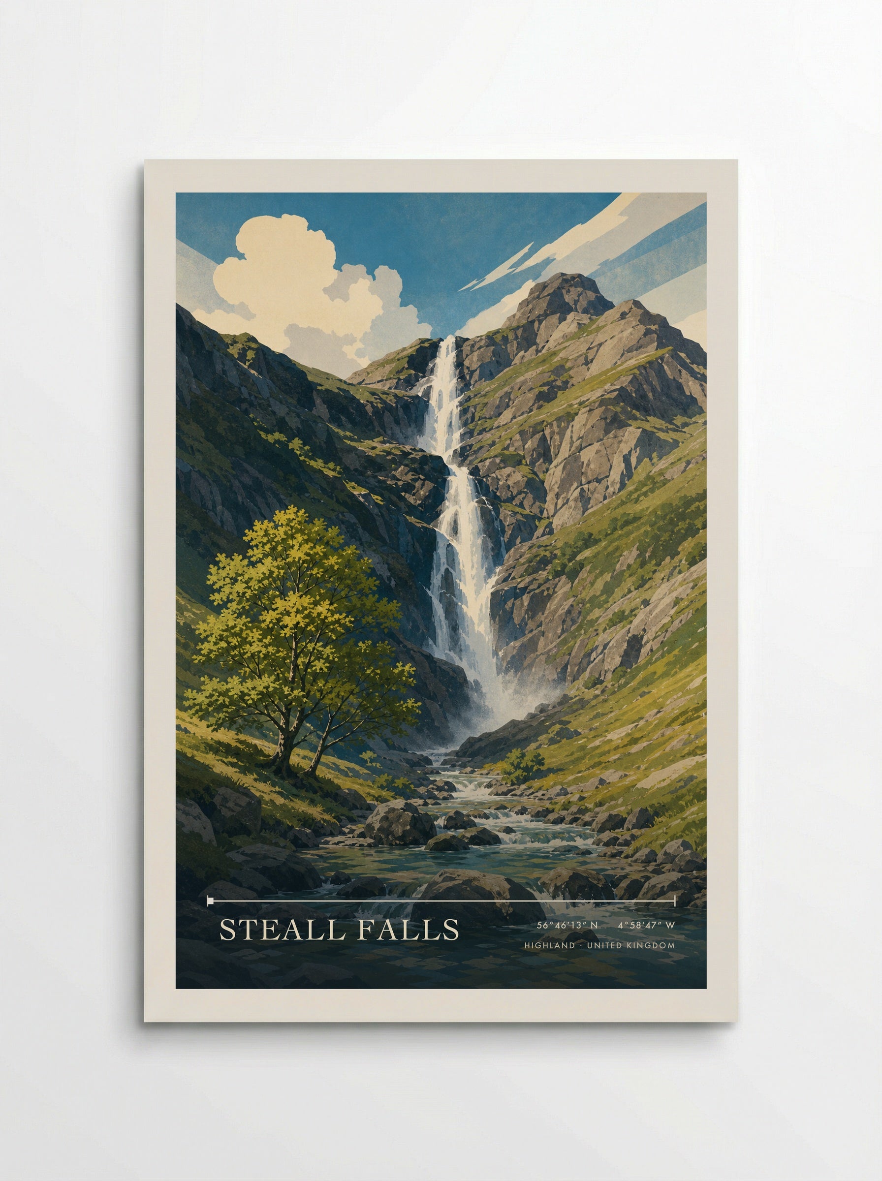 Steall Falls Highland United Kingdom Travel Poster - Poster