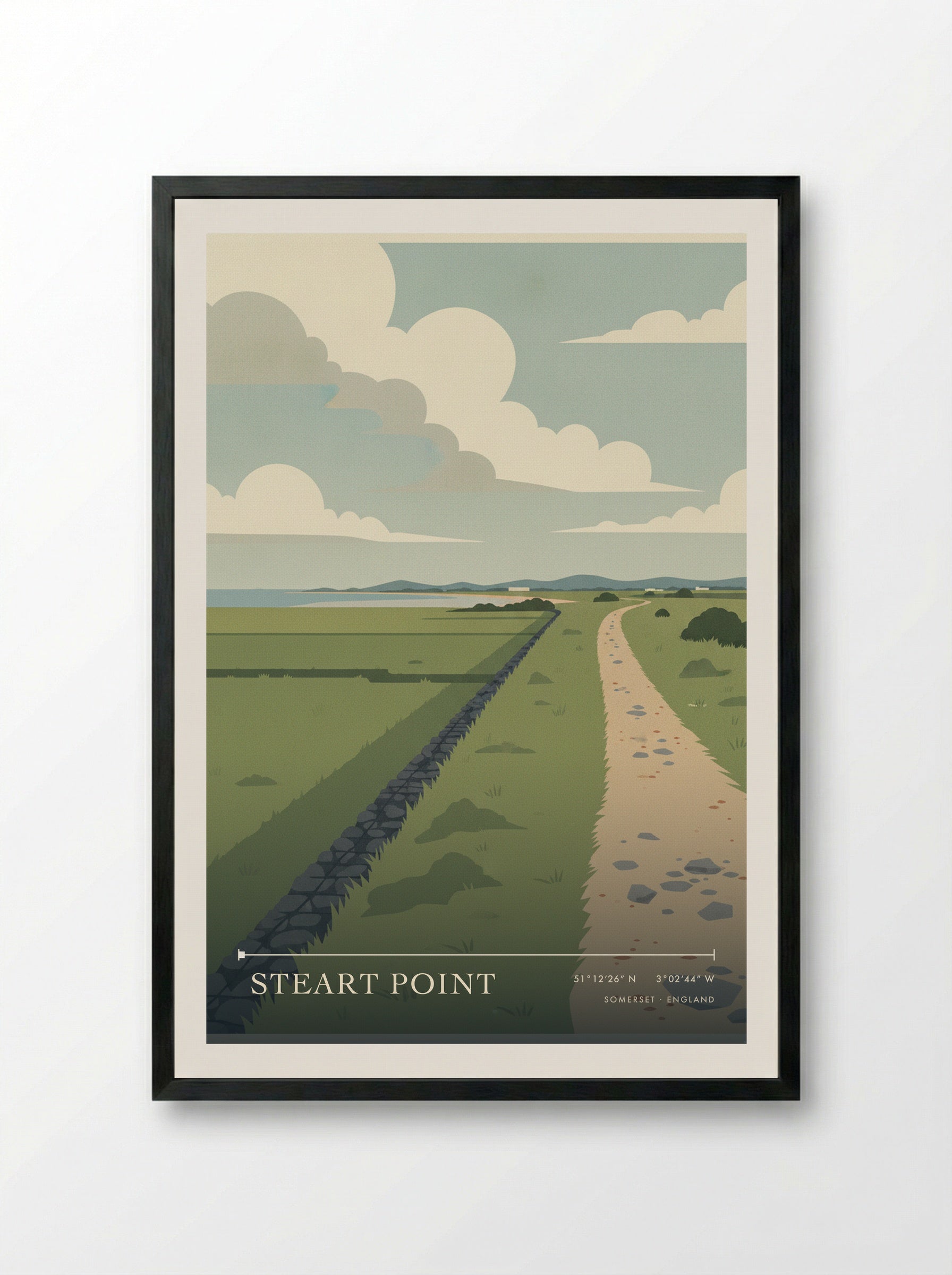 Steart Point Somerset England Travel Poster - Framed Print Black