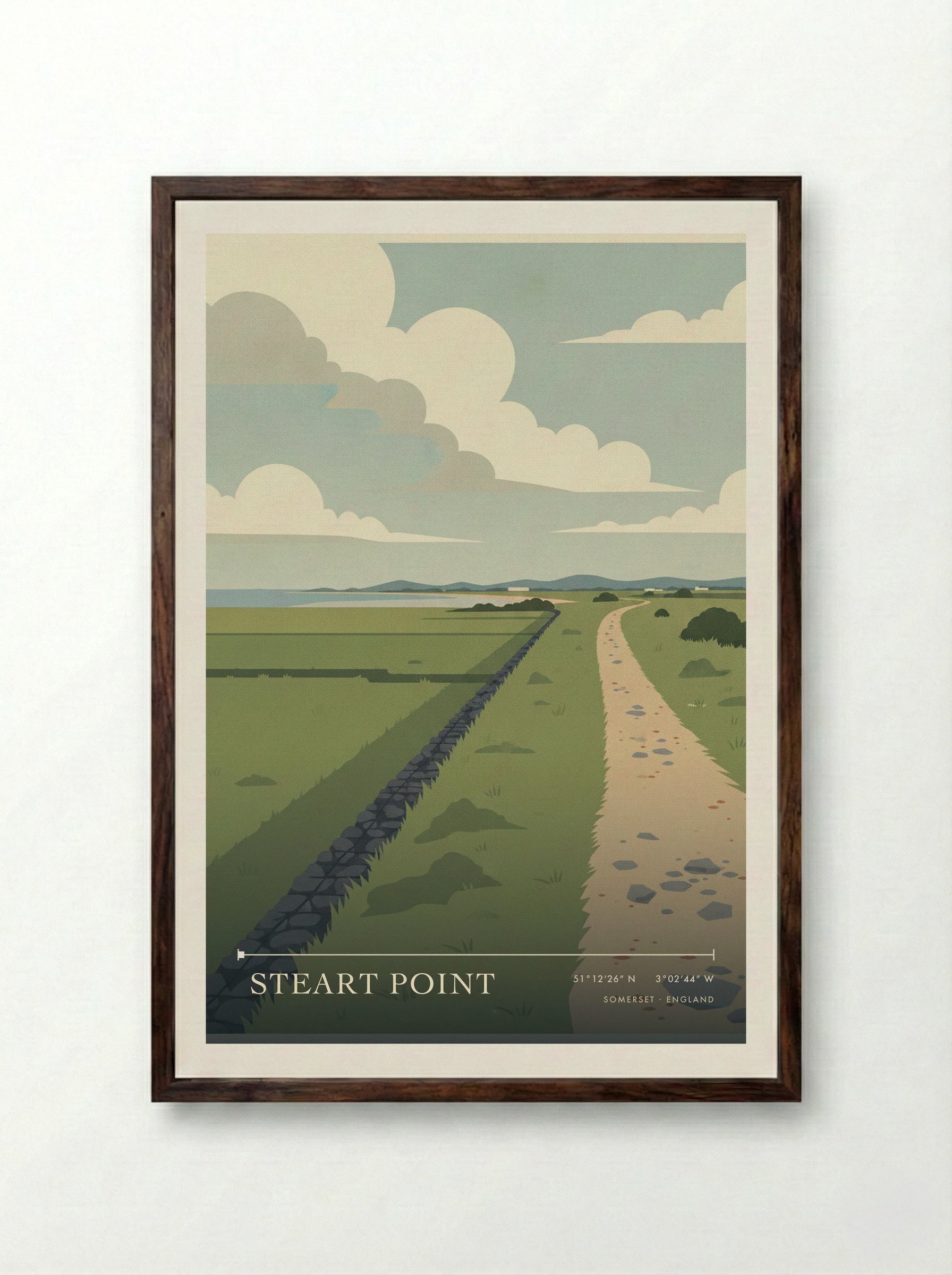 Steart Point Somerset England Travel Poster - Framed Print Dark Wood