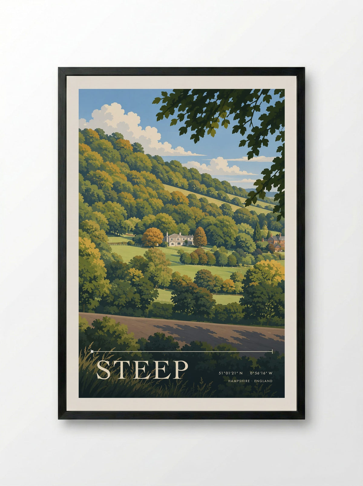 Steep, Hampshire | Travel Poster - Framed Print Black
