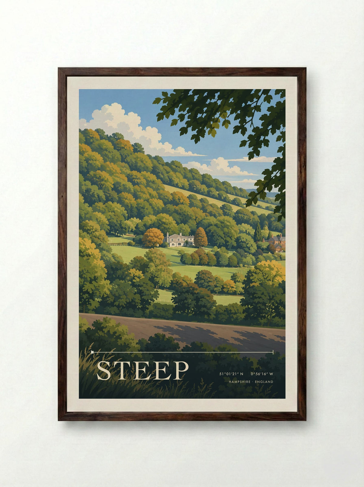 Steep, Hampshire | Travel Poster - Framed Print Dark Wood