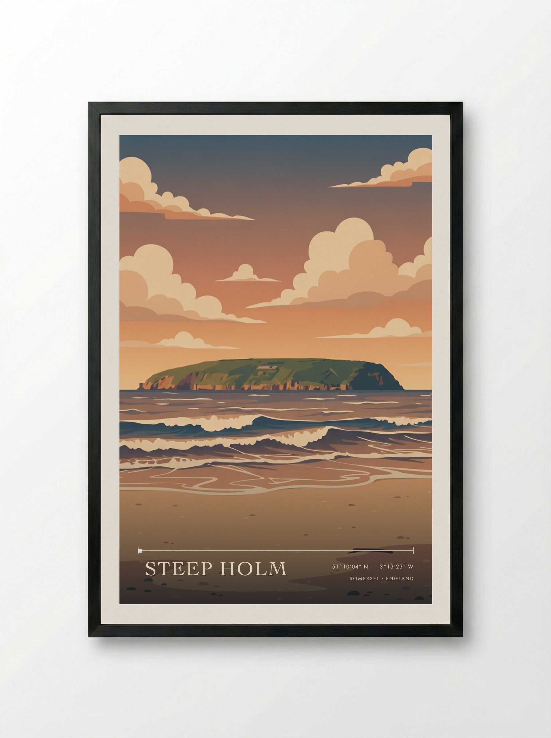 Steep Holm Somerset England Travel Poster - Framed Print Black