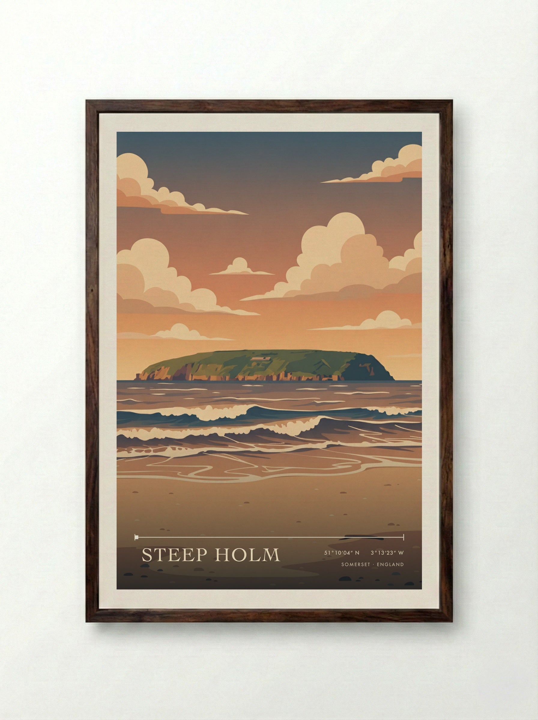 Steep Holm Somerset England Travel Poster - Framed Print Dark Wood