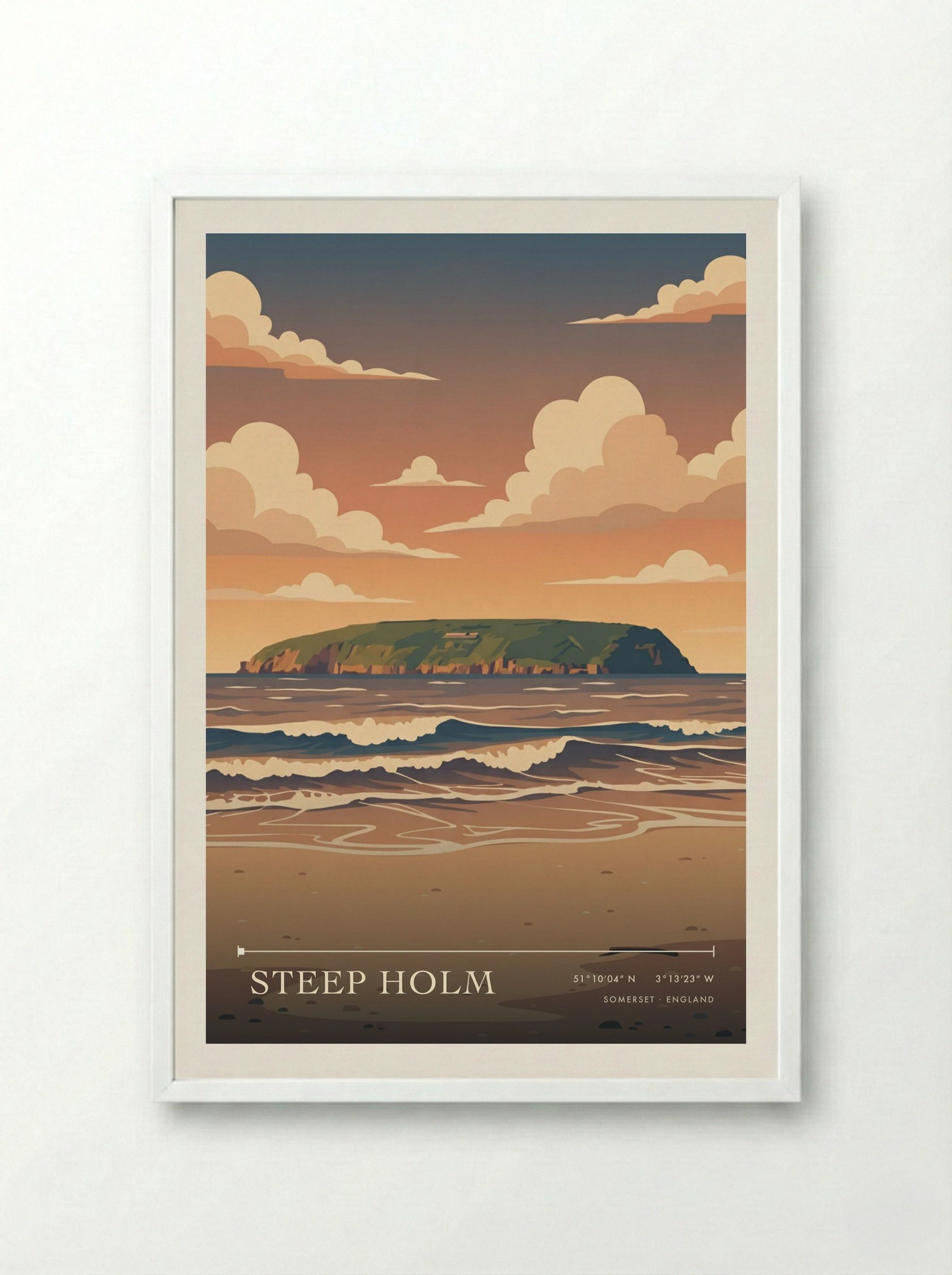 Steep Holm Somerset England Travel Poster - Framed Print White