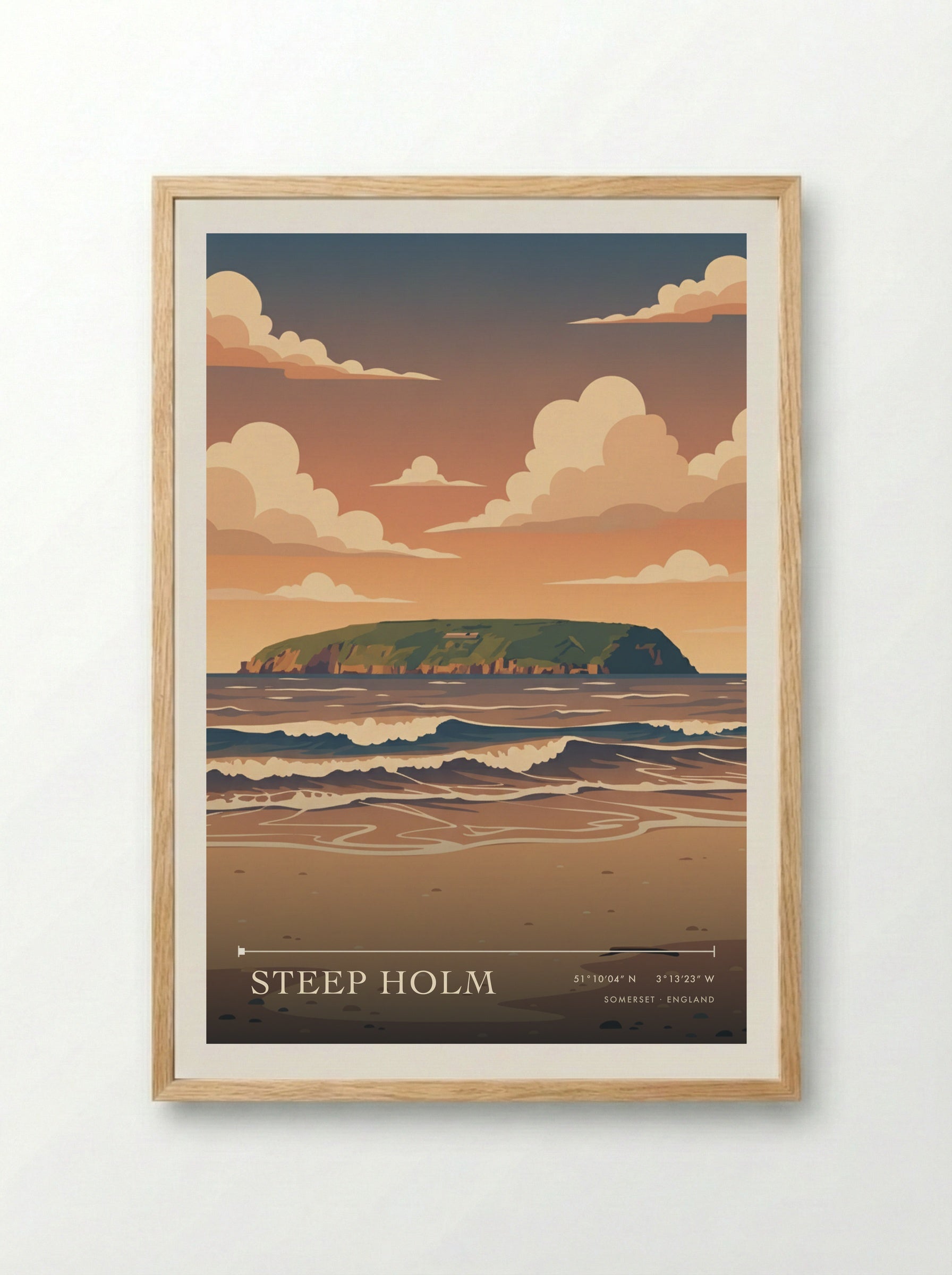 Steep Holm Somerset England Travel Poster - Framed Print Wood