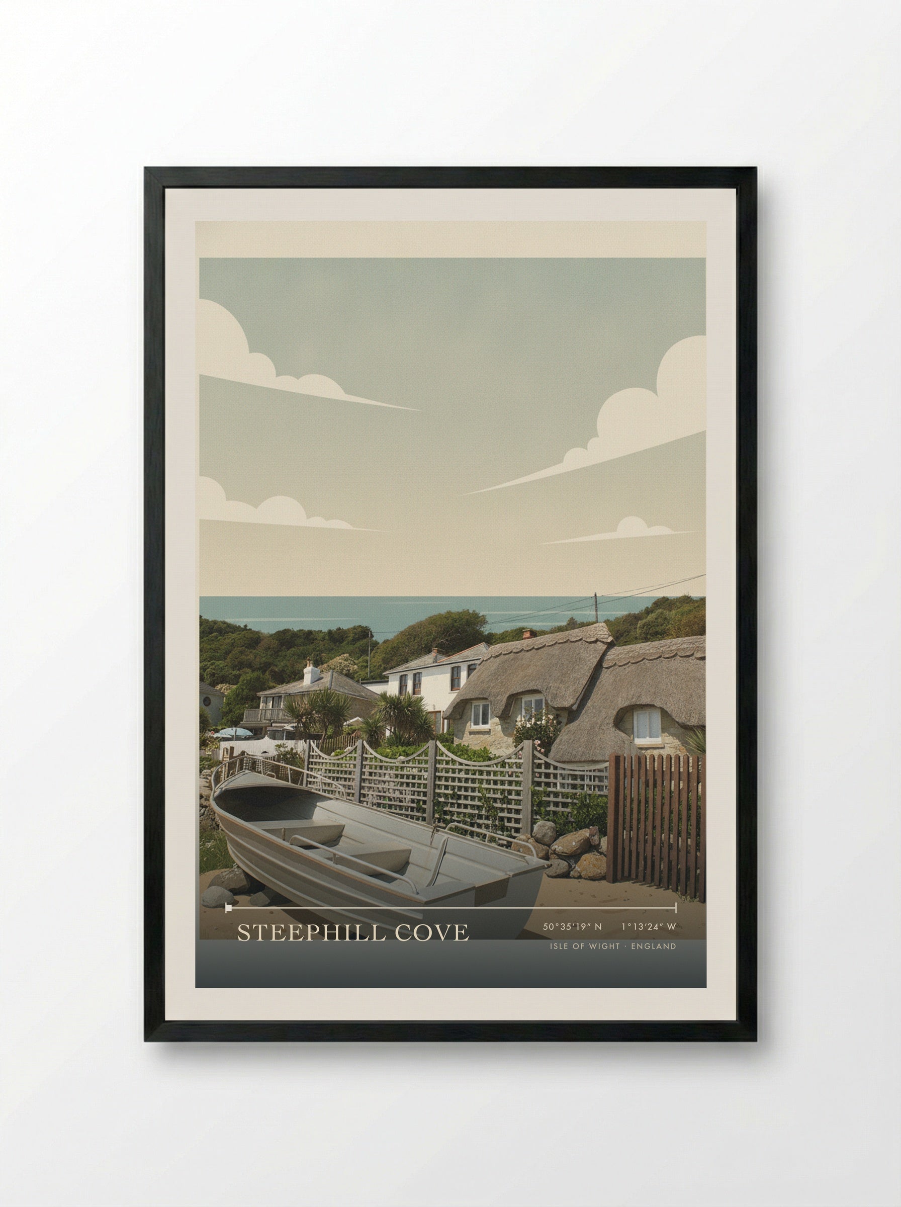 Steephill Cove Isle of Wight England Travel Poster - Framed Print Black