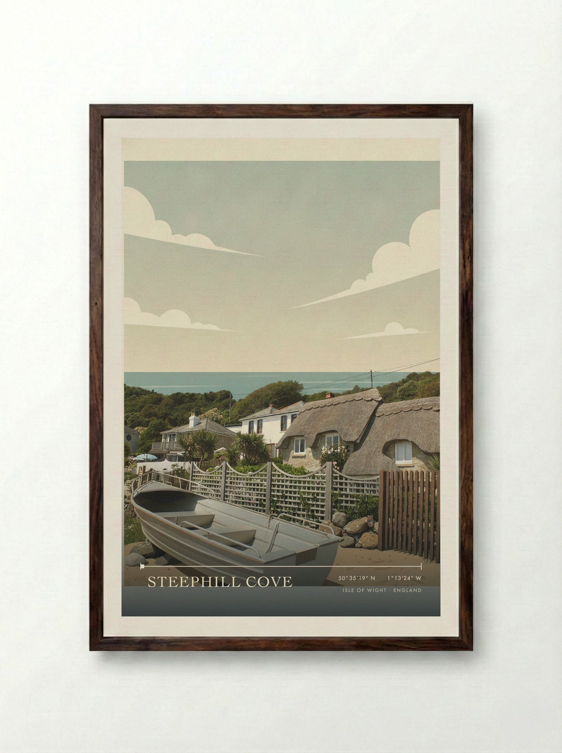 Steephill Cove Isle of Wight England Travel Poster - Framed Print Dark Wood