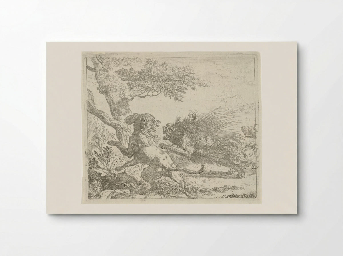 Stekelvarken door honden aangevallen - Abraham Daniëlsz. Hondius - Poster