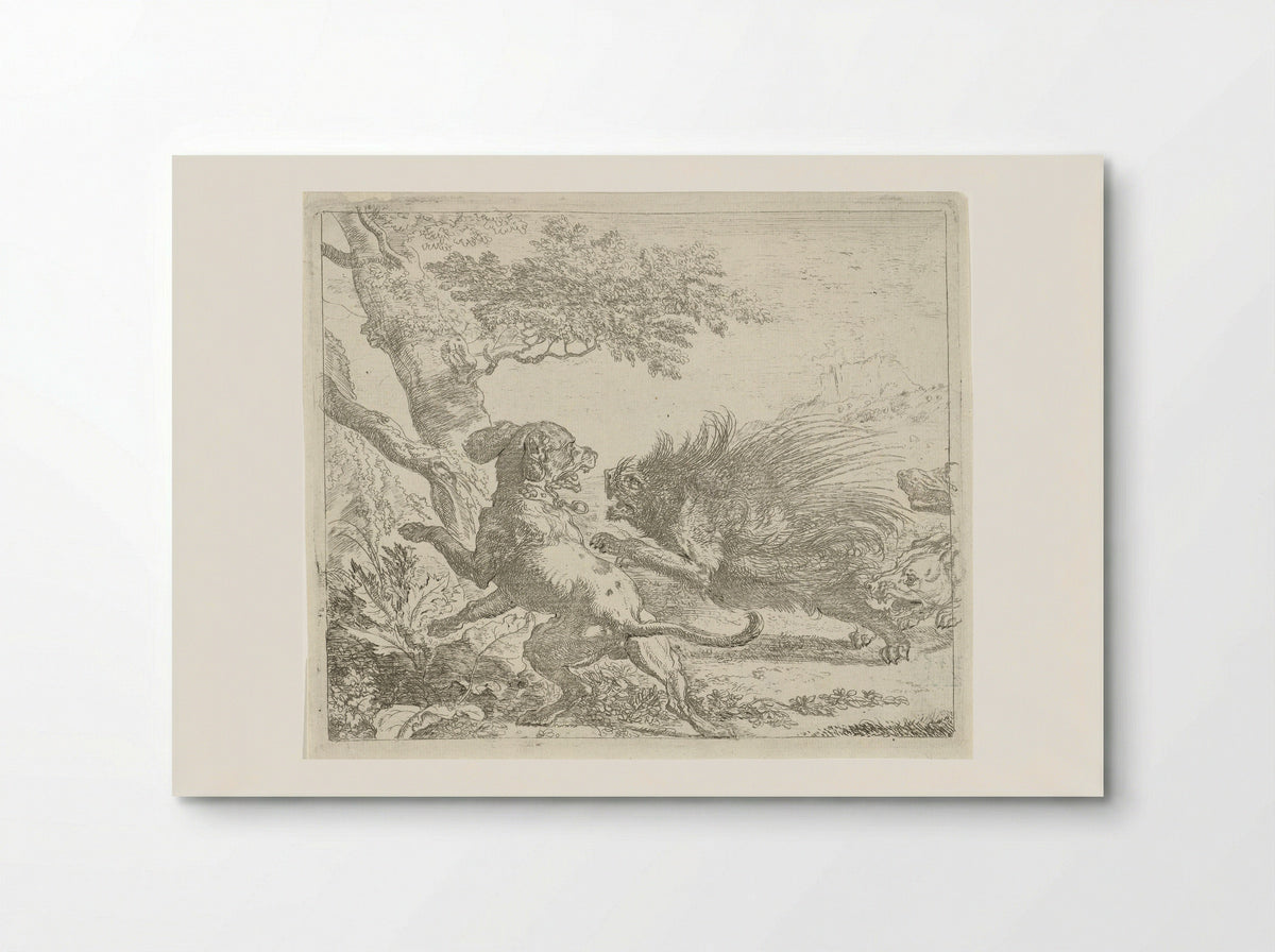 Stekelvarken door honden aangevallen - Abraham Daniëlsz. Hondius - Poster