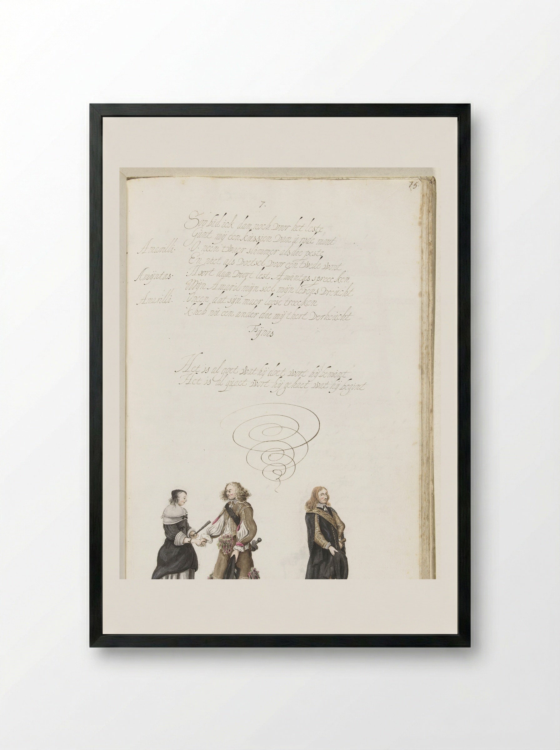 Stel in gesprek terwijl een tweede heer zich afwendt - Gesina ter Borch - Framed Print Black