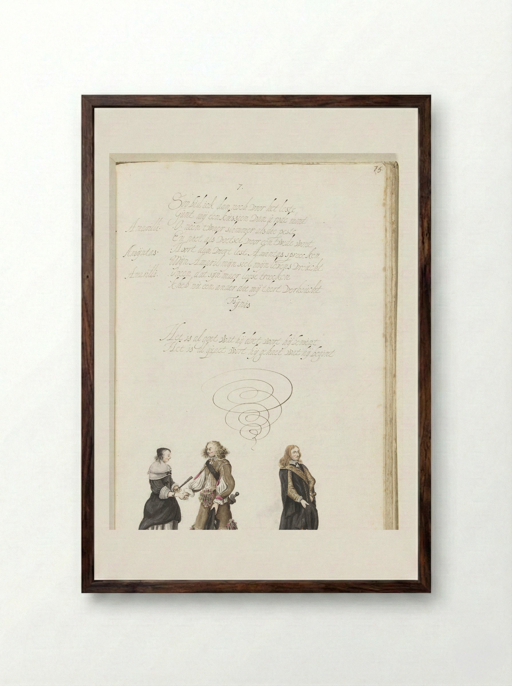Stel in gesprek terwijl een tweede heer zich afwendt - Gesina ter Borch - Framed Print Dark Wood