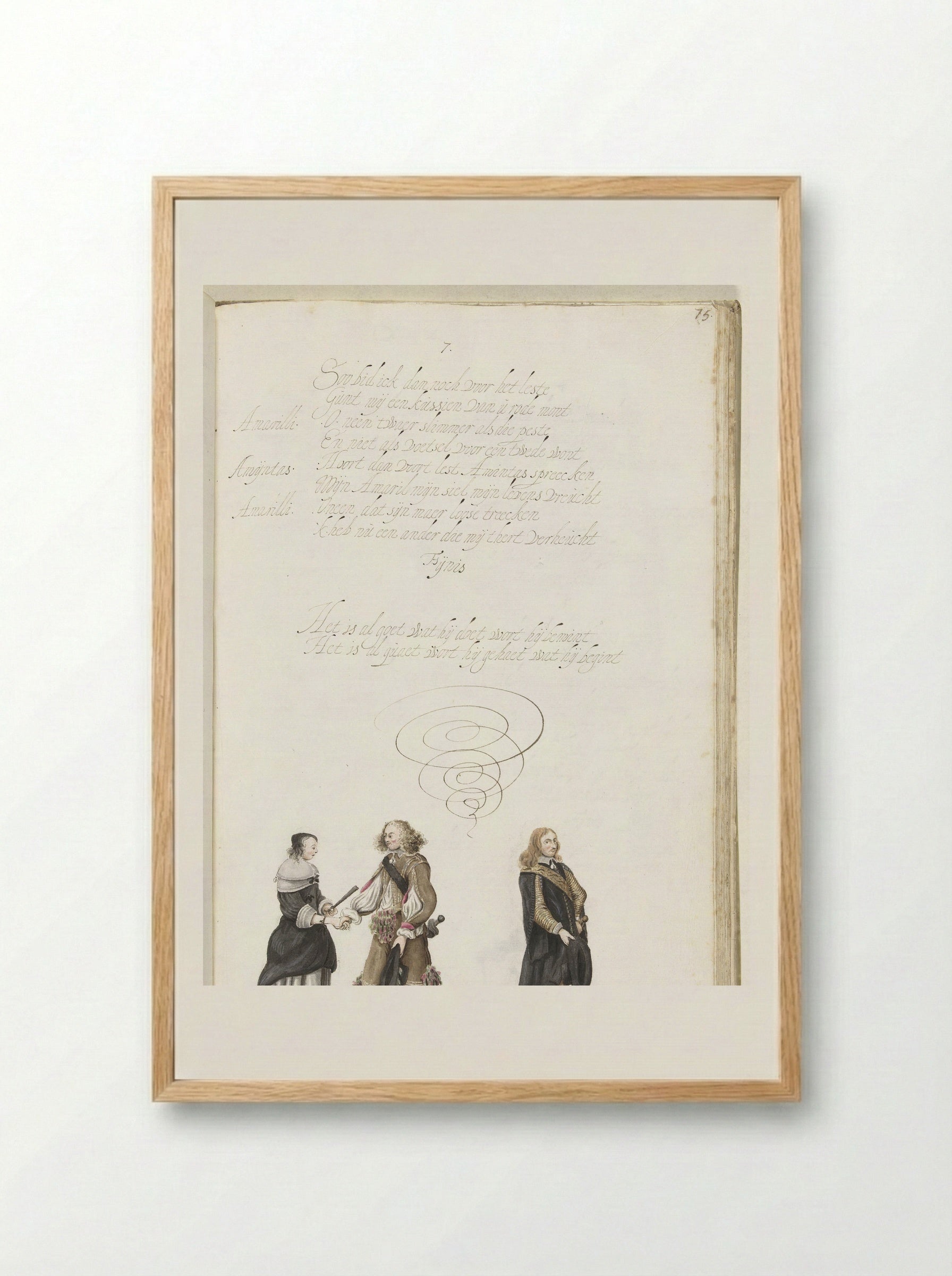Stel in gesprek terwijl een tweede heer zich afwendt - Gesina ter Borch - Framed Print Wood