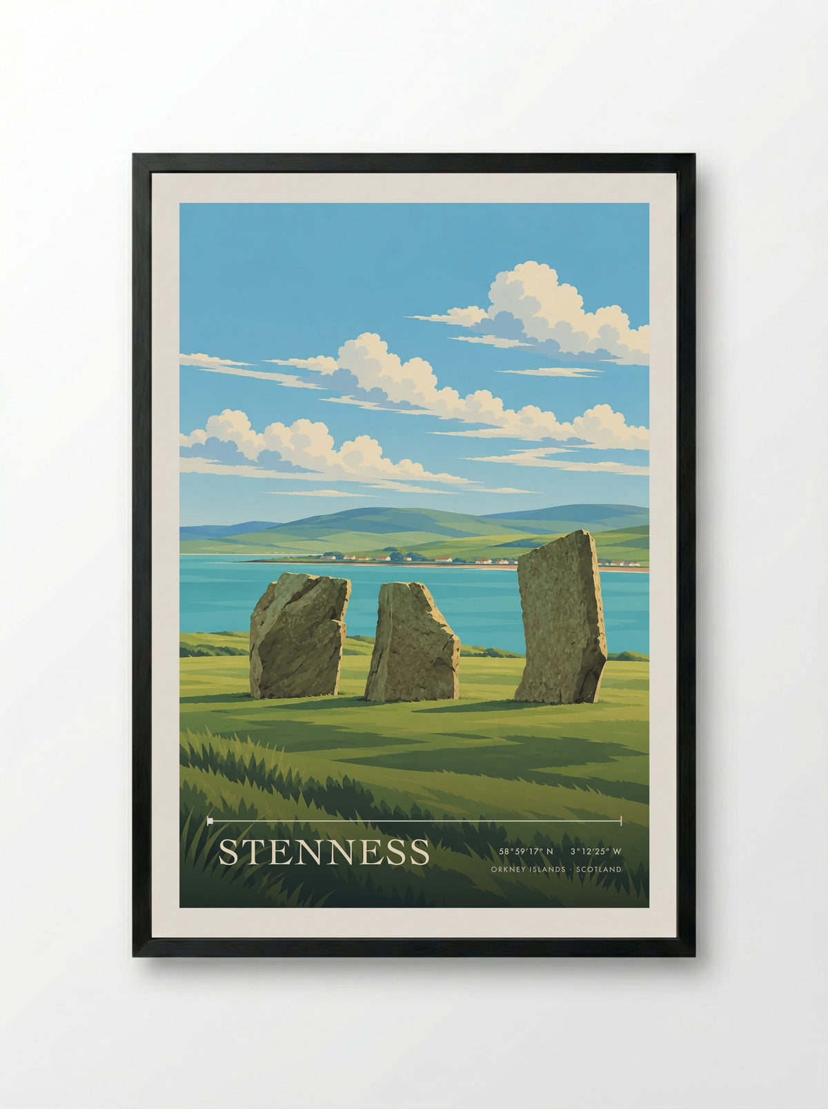 Stenness, Orkney Islands | Travel Poster - Framed Print Black