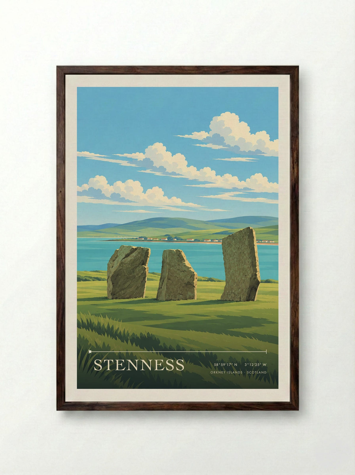 Stenness, Orkney Islands | Travel Poster - Framed Print Dark Wood