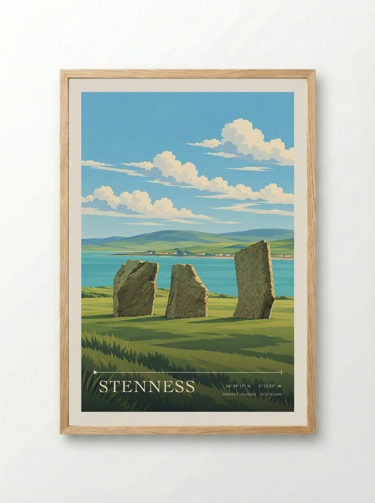 Stenness, Orkney Islands | Travel Poster - Framed Print Wood
