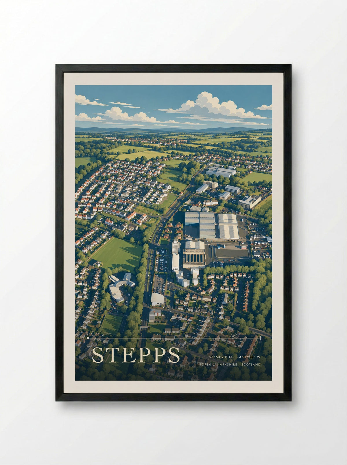 Stepps, North Lanarkshire | Travel Poster - Framed Print Black