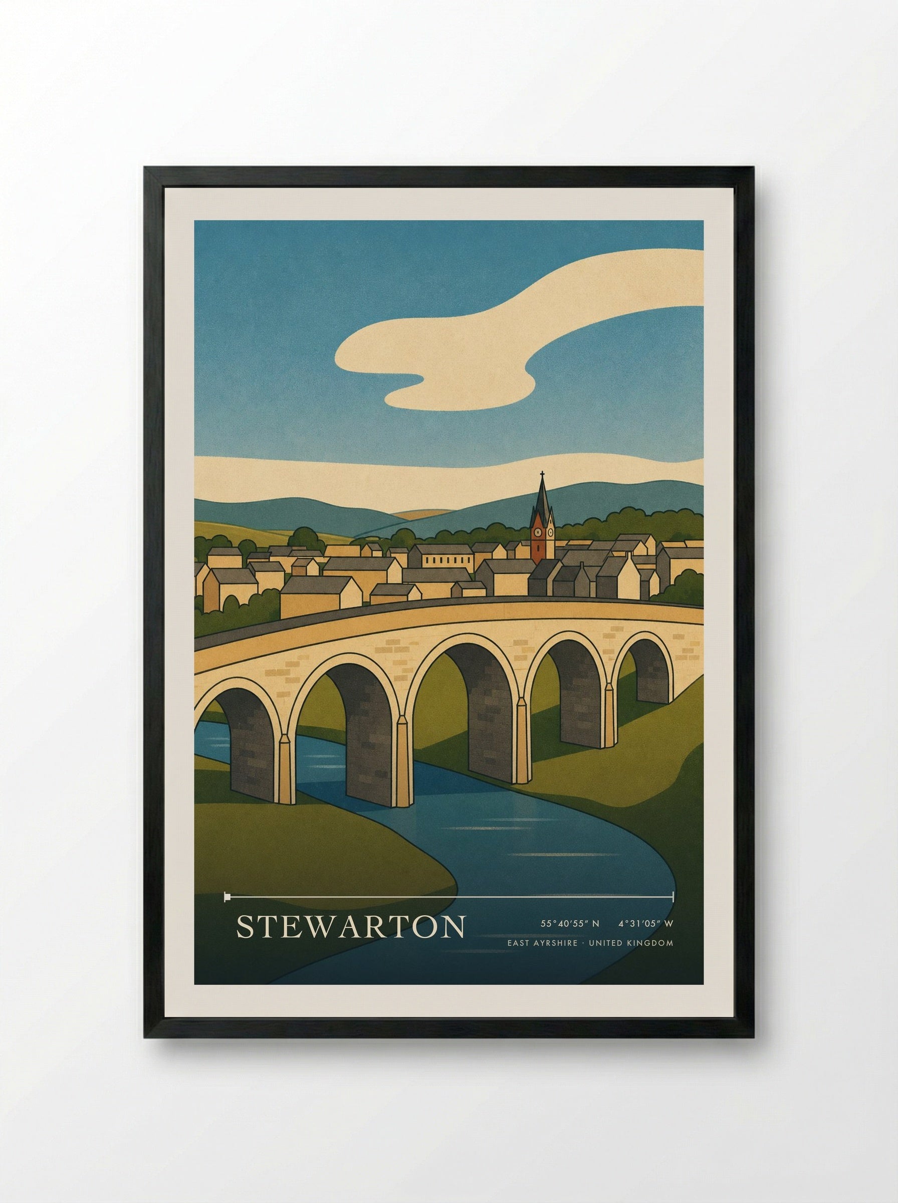Stewarton East Ayrshire United Kingdom Travel Poster - Framed Print Black