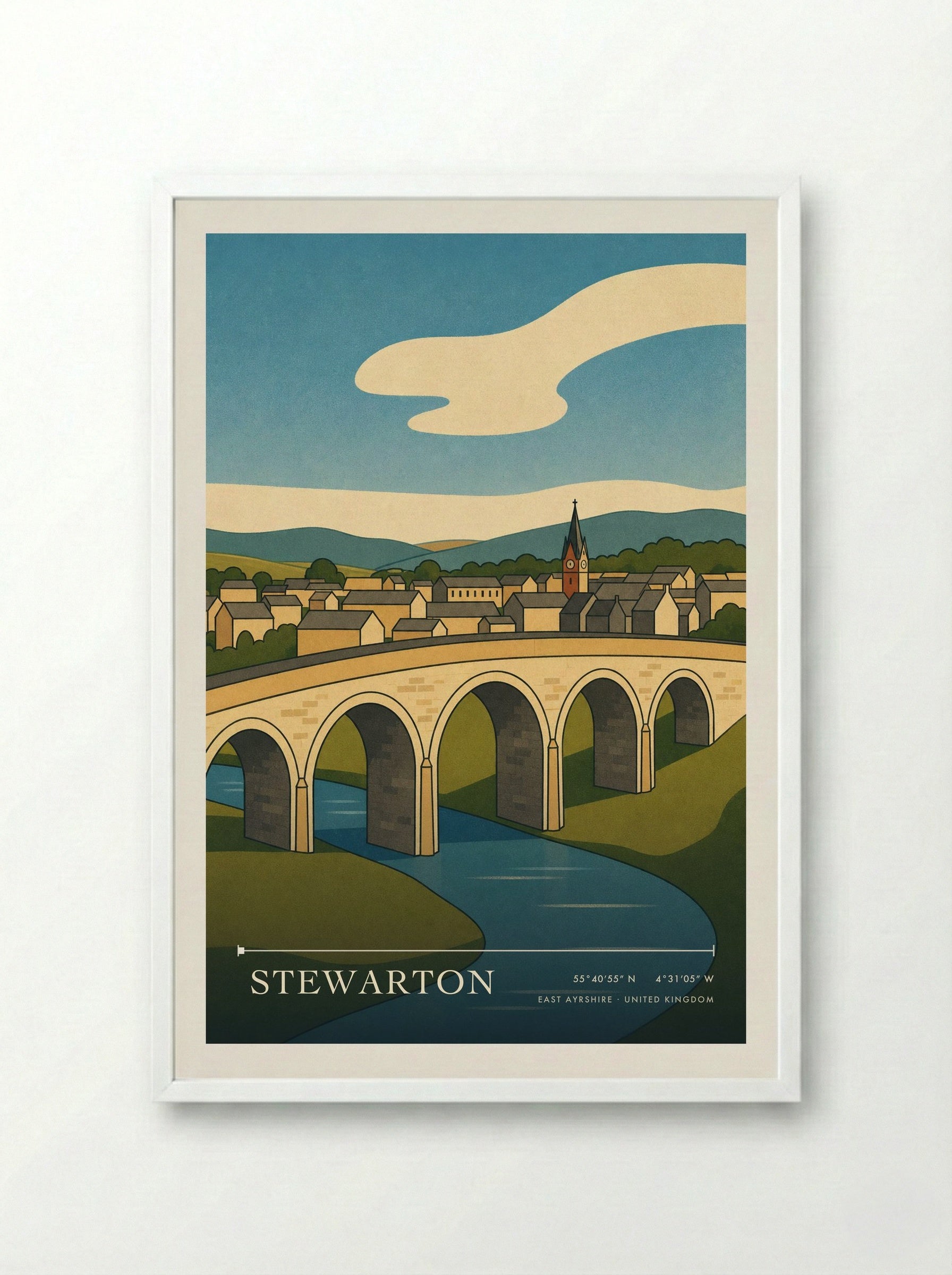 Stewarton East Ayrshire United Kingdom Travel Poster - Framed Print White