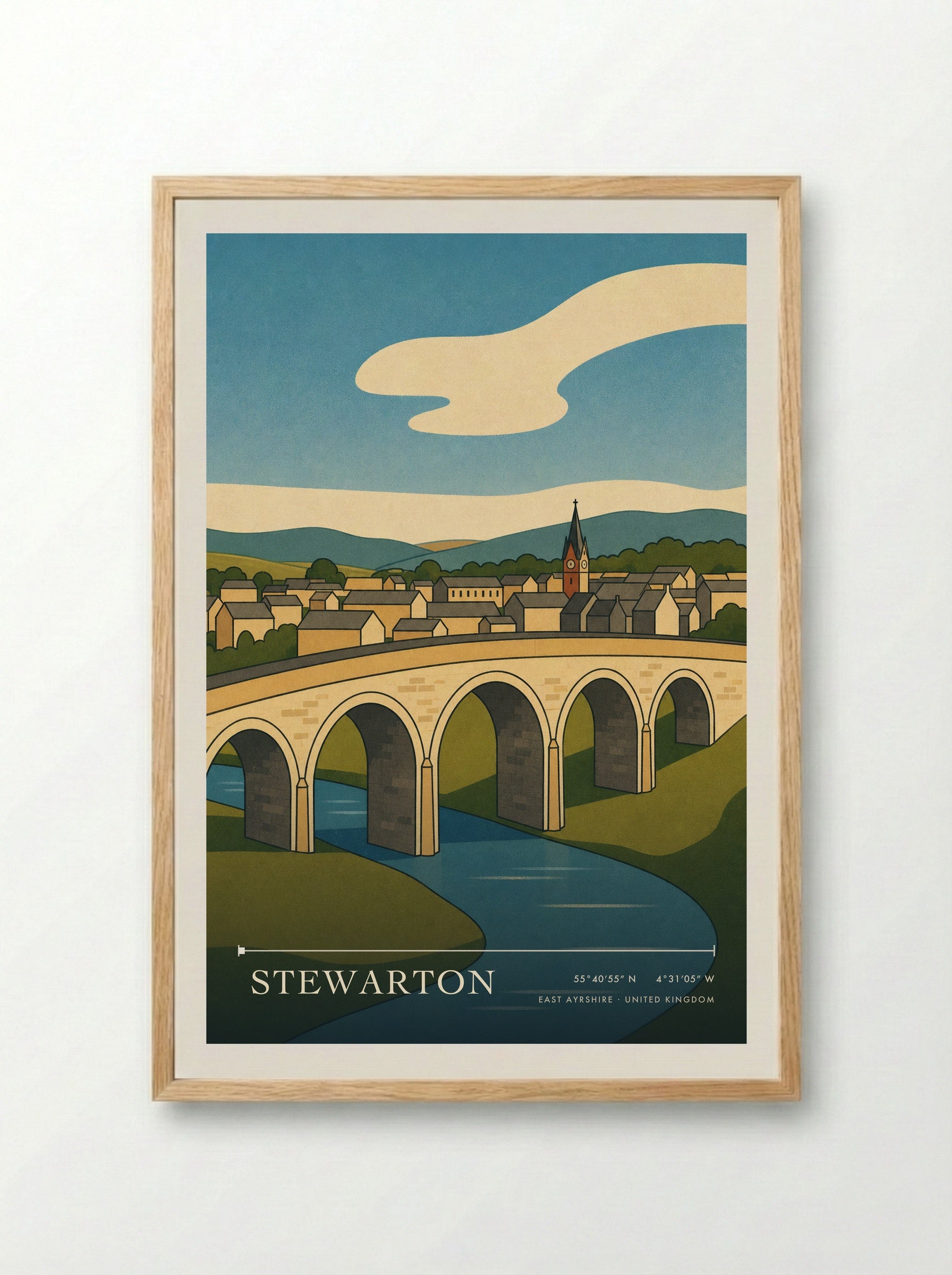 Stewarton East Ayrshire United Kingdom Travel Poster - Framed Print Wood