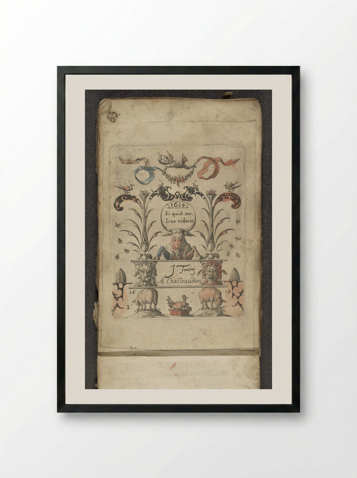 Stier met voorpoten op een verhoging - Jean Toutin - Framed Print Black