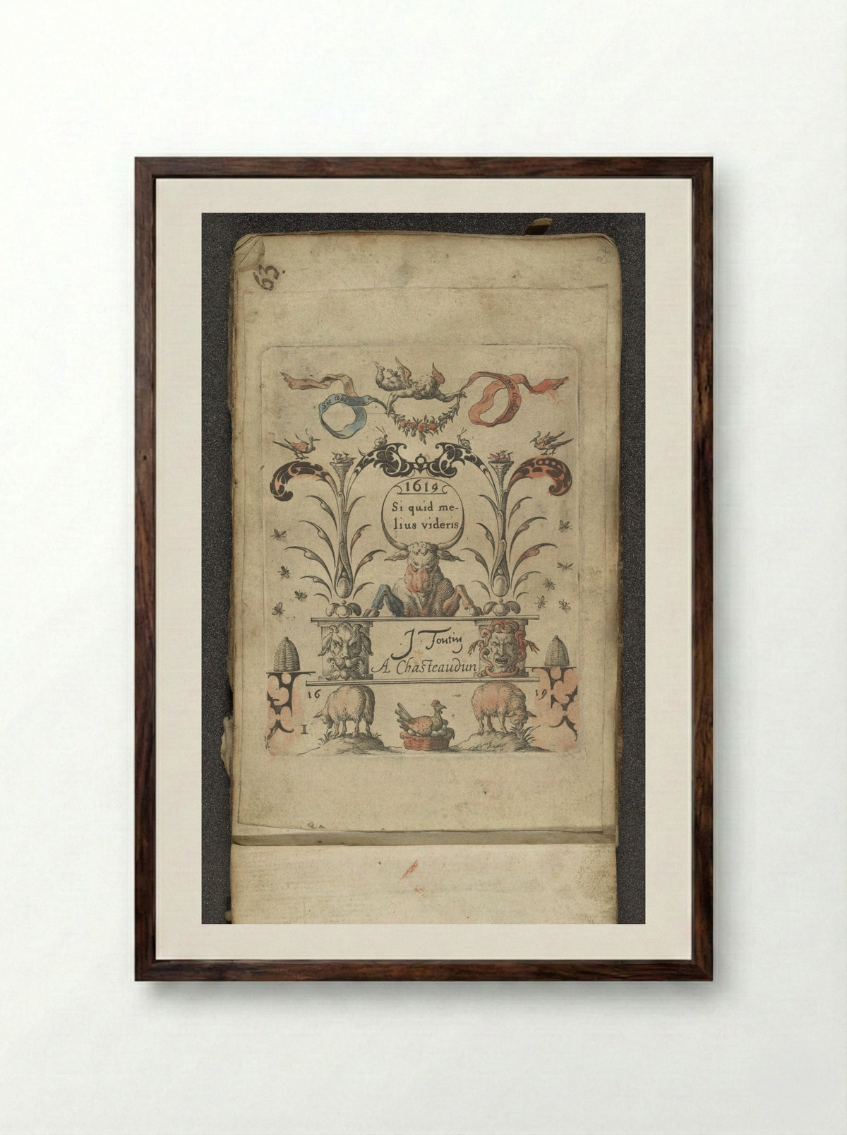 Stier met voorpoten op een verhoging - Jean Toutin - Framed Print Dark Wood