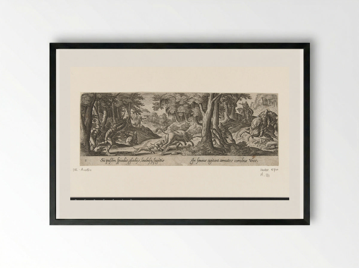 Stierenjacht (Bull Hunt) - Theodoor Galle - Framed Print Black