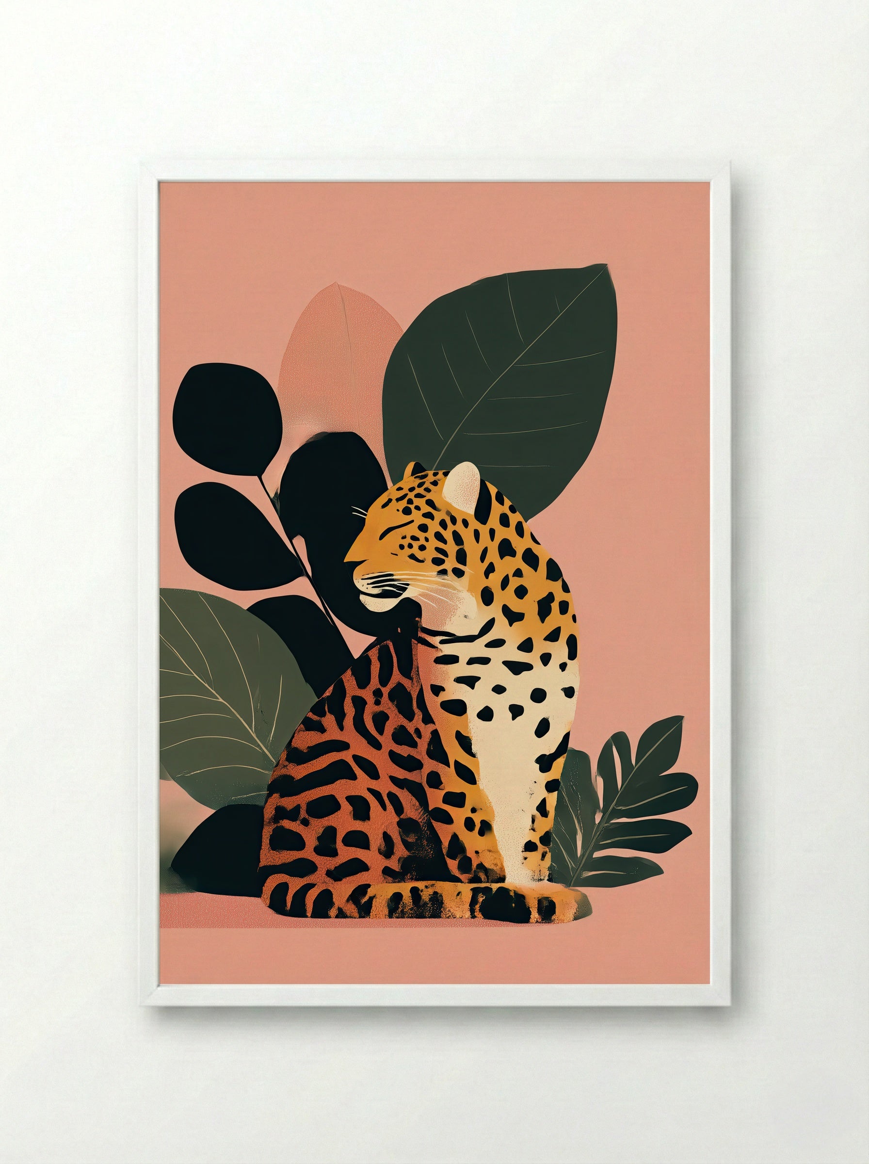 Still Jungle Leopard Minimalist Art Print - Framed Print White