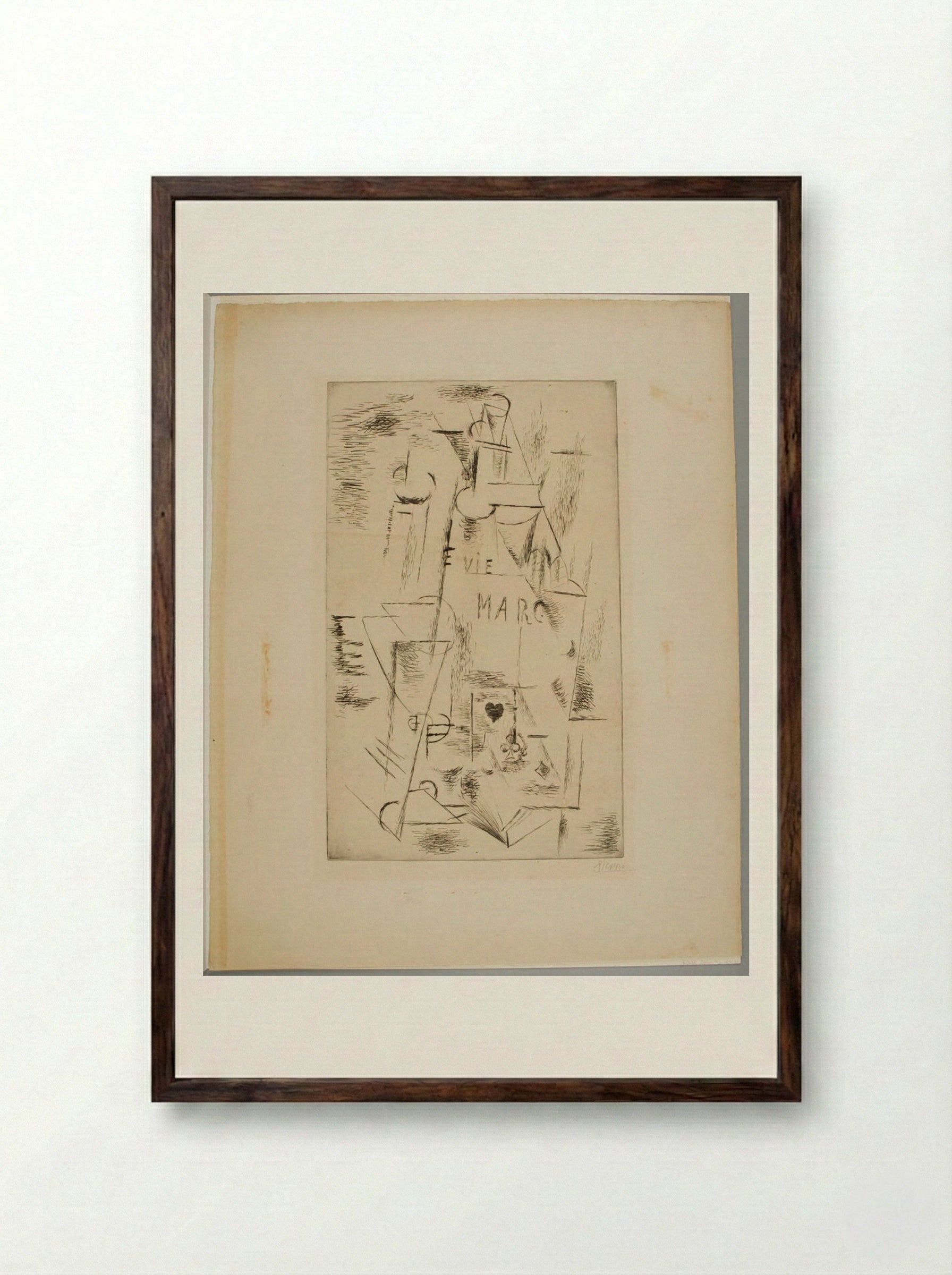 Still Life, Bottle of Marc - Pablo Picasso - Framed Print Dark Wood