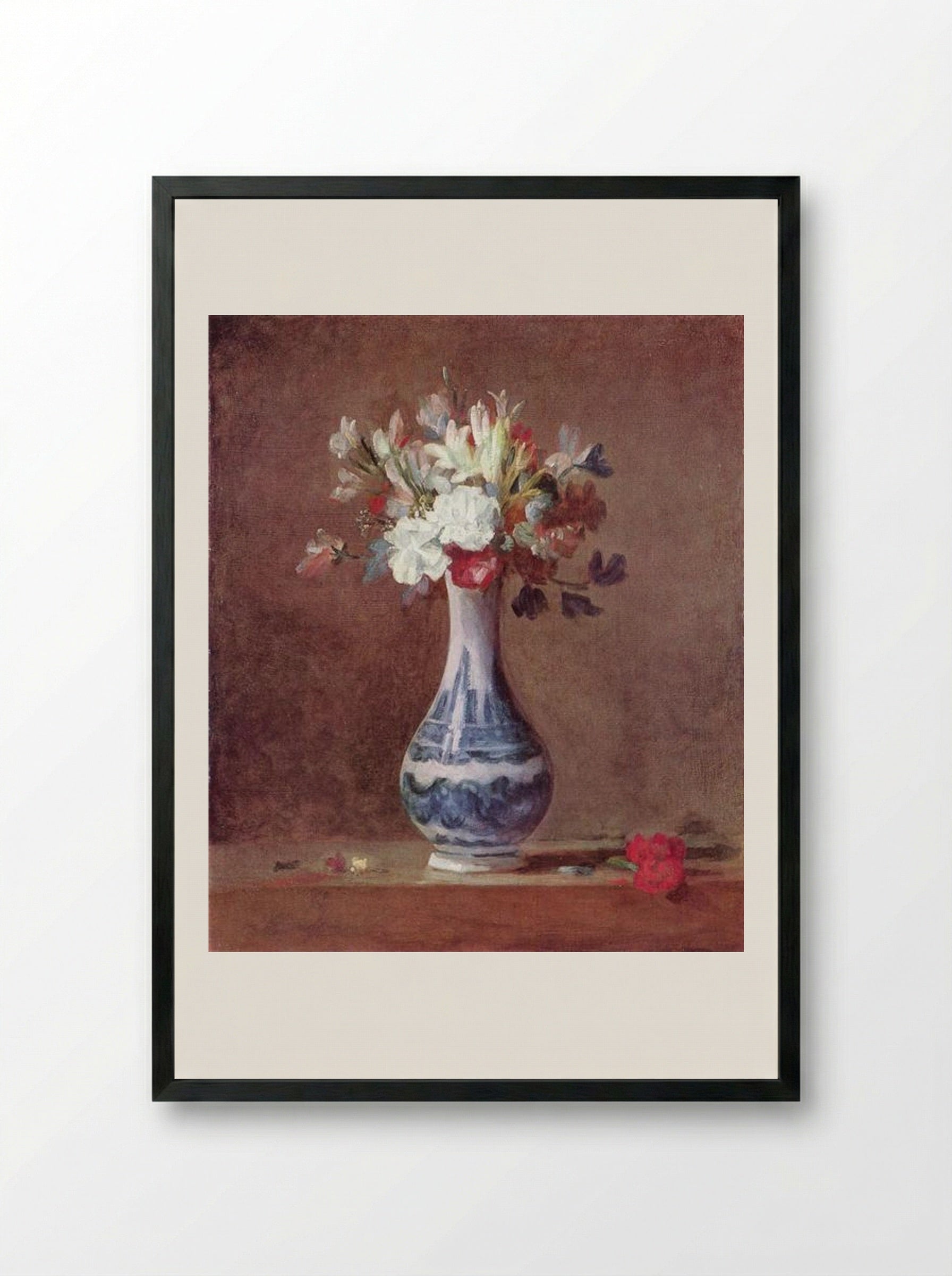 Still Life, Flowers in a Vase - Jean-Baptiste-Simeon Chardin - Framed Print Black