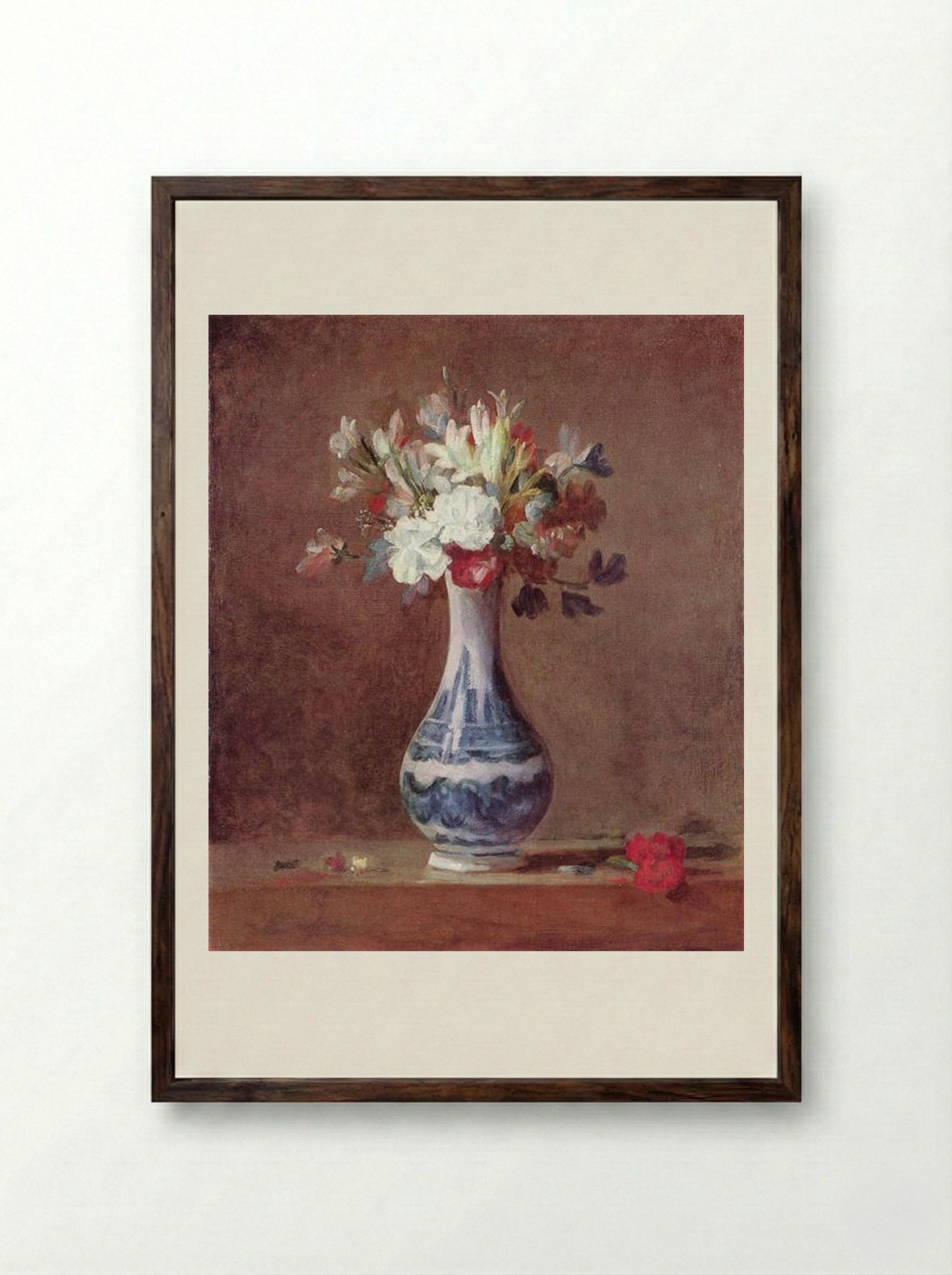 Still Life, Flowers in a Vase - Jean-Baptiste-Simeon Chardin - Framed Print Dark Wood