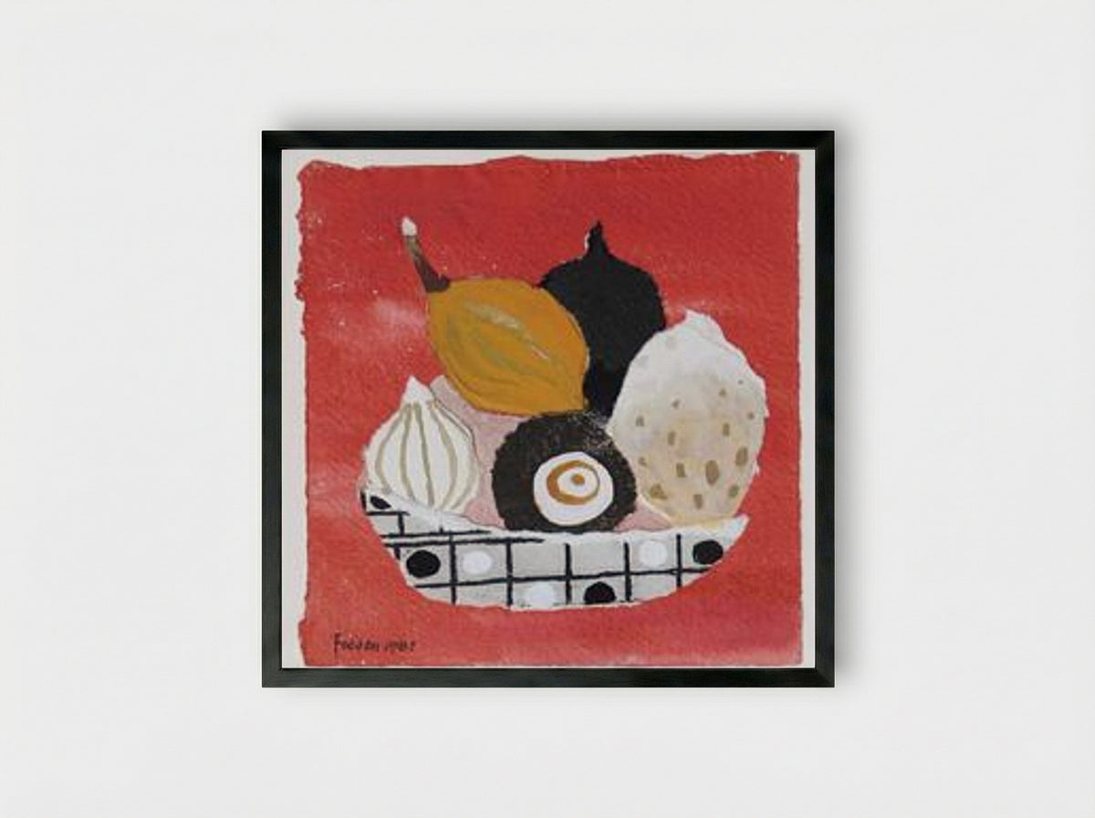 Still Life (Objects in a Checked Bowl) - Mary Fedden - Framed Print Black