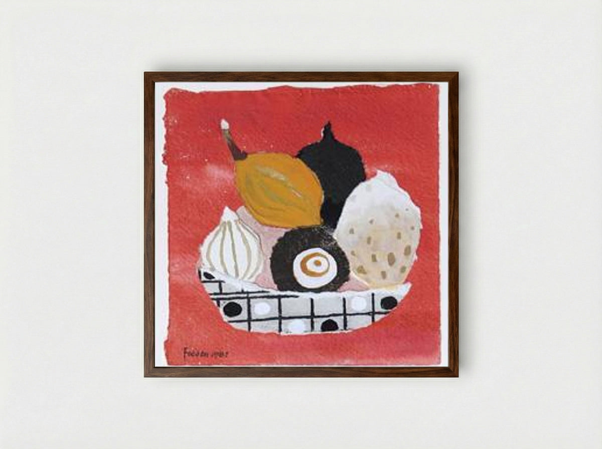 Still Life (Objects in a Checked Bowl) - Mary Fedden - Framed Print Dark Wood