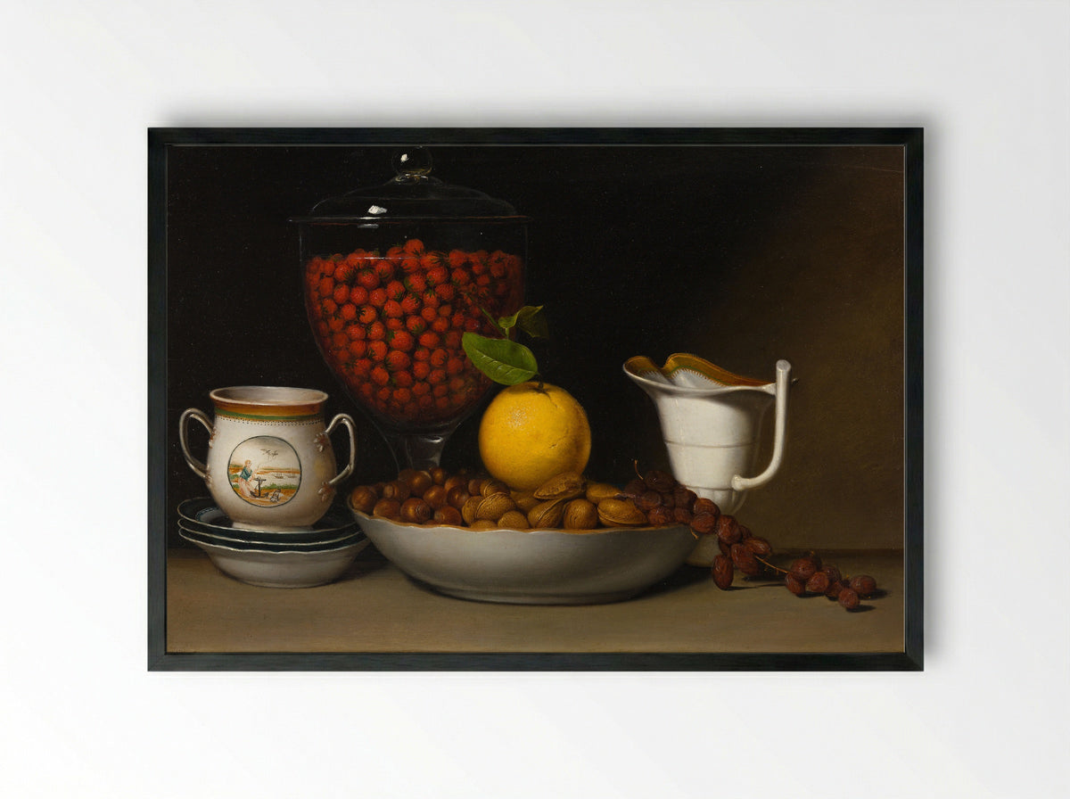 Still Life—Strawberries, Nuts, &c. - Raphaelle Peale - Framed Print Black