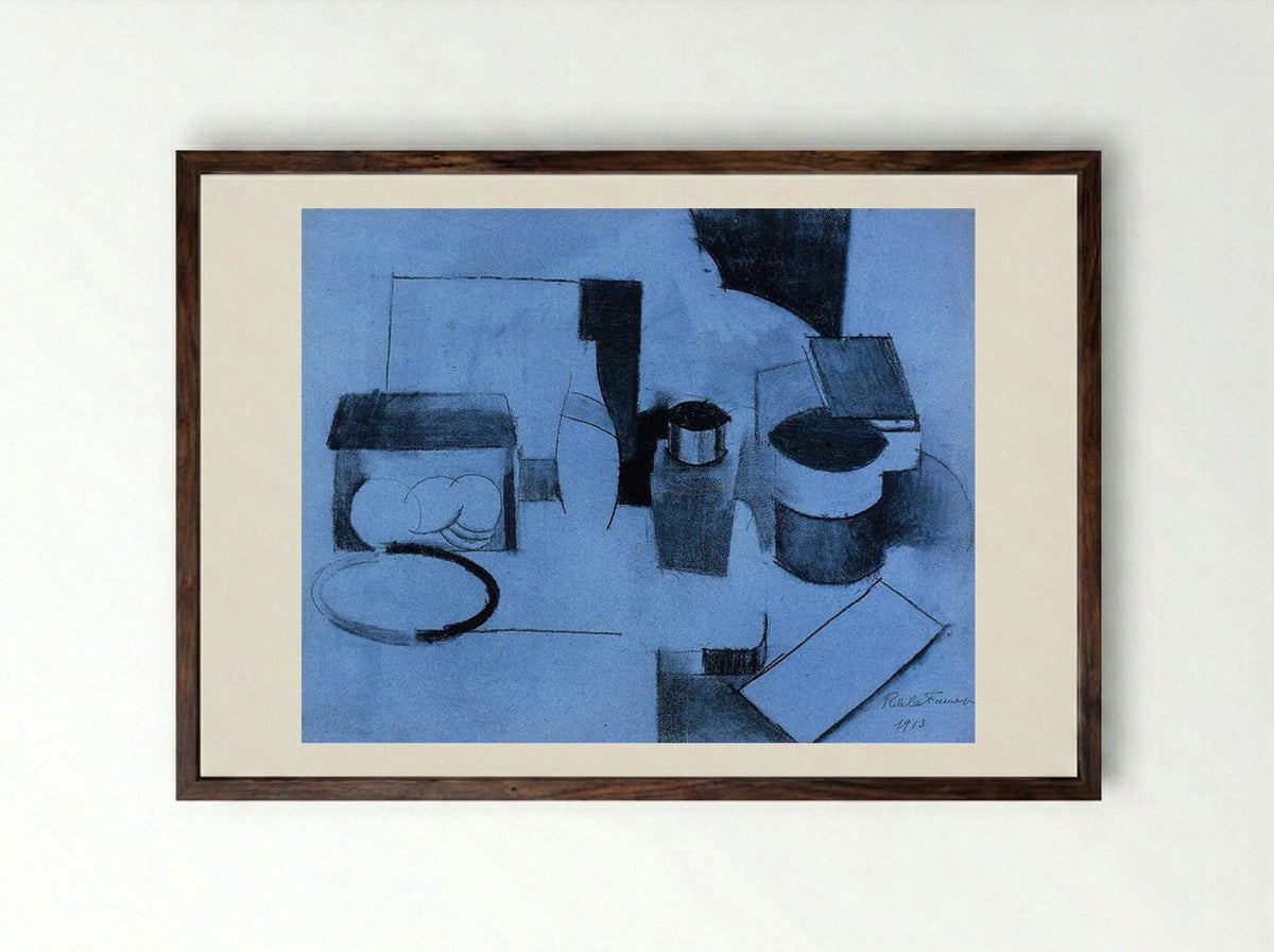 Still Life, Tin of Tea and Pot of Tobacco - Roger de La Fresnaye - Framed Print Dark Wood