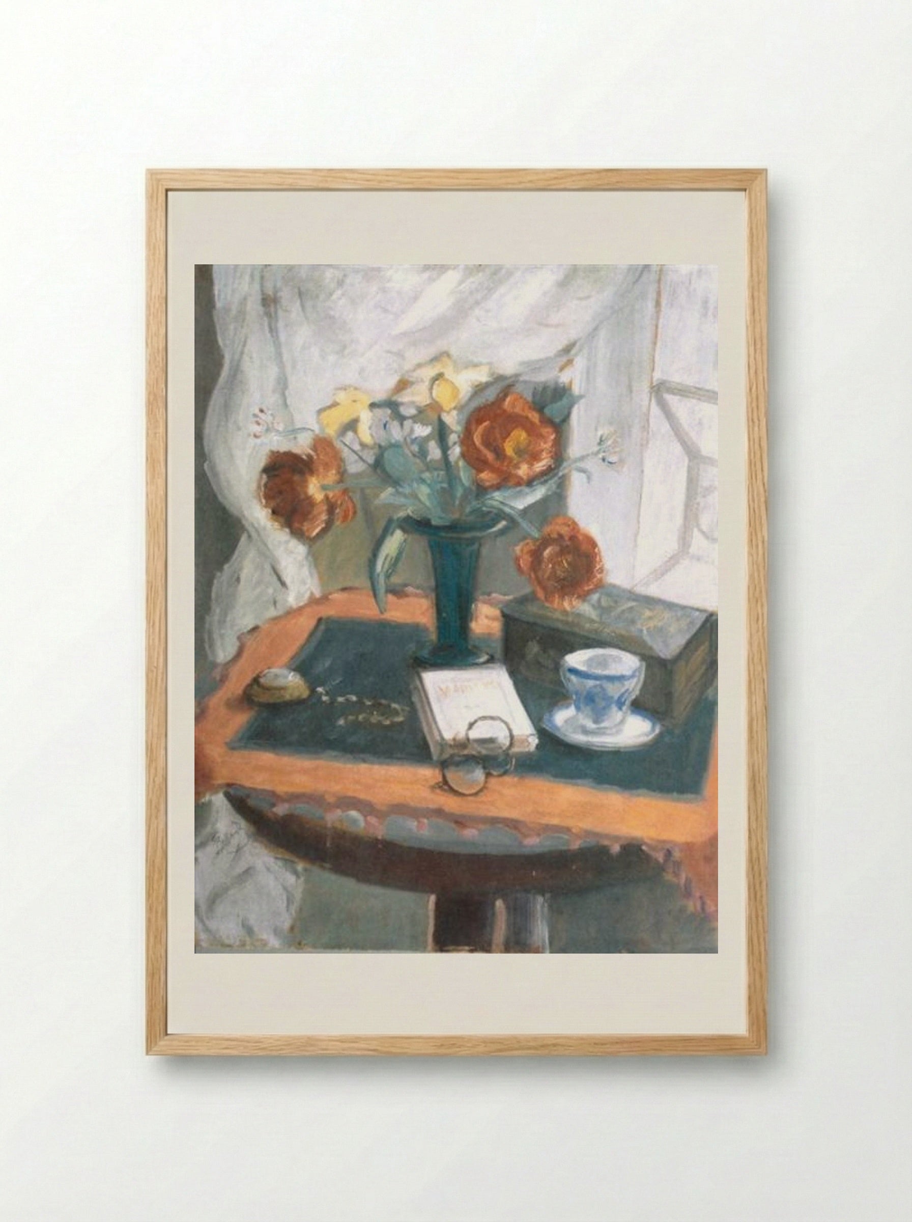 Still Life With Peonies and Clock - Theodor Pallady - Framed Print Wood