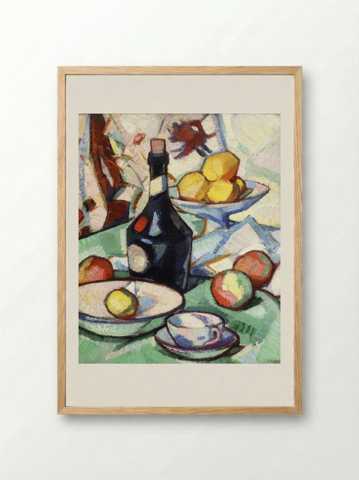 Still Life with Benedictine Bottle and Fruit - Samuel Peploe - Framed Print Wood