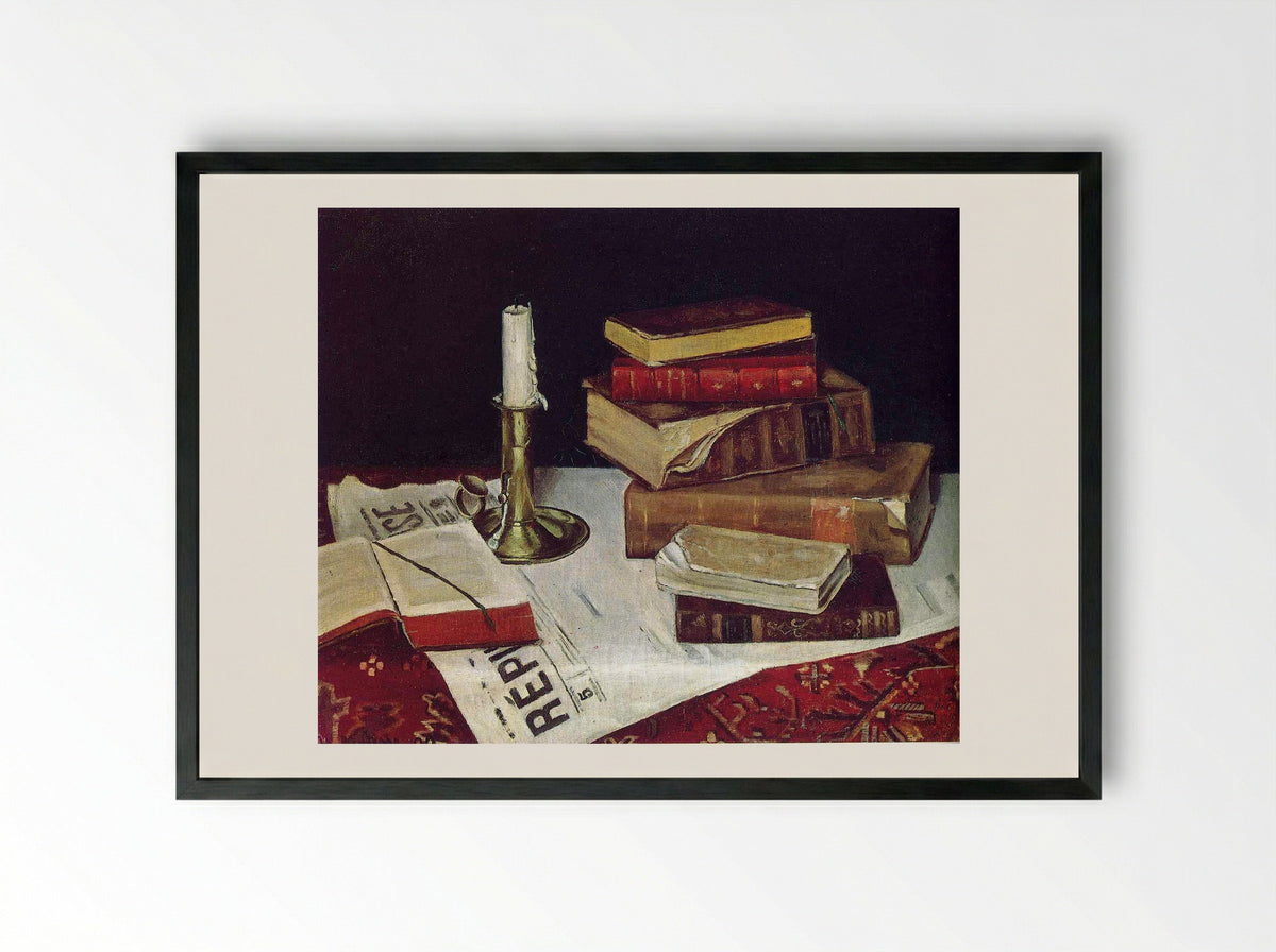 Still Life with Books and Candle - Henri Matisse - Framed Print Black