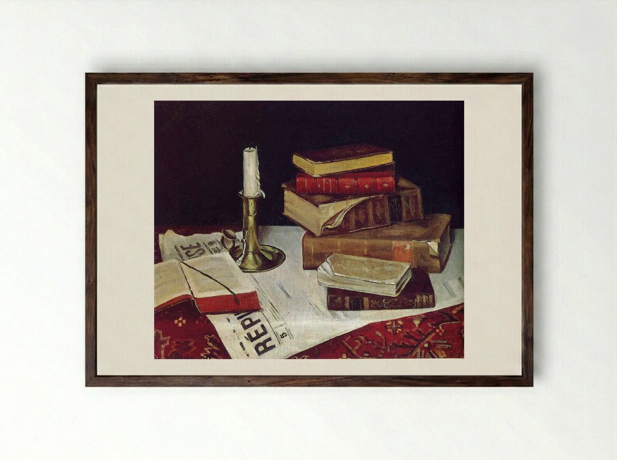 Still Life with Books and Candle - Henri Matisse - Framed Print Dark Wood