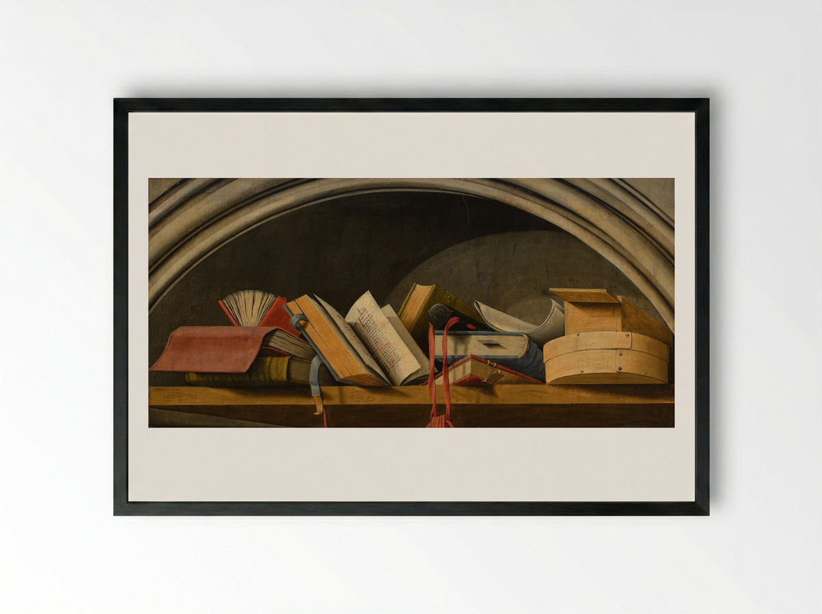 Still Life with Books in a Niche - Barthélémy d'Eyck - Framed Print Black