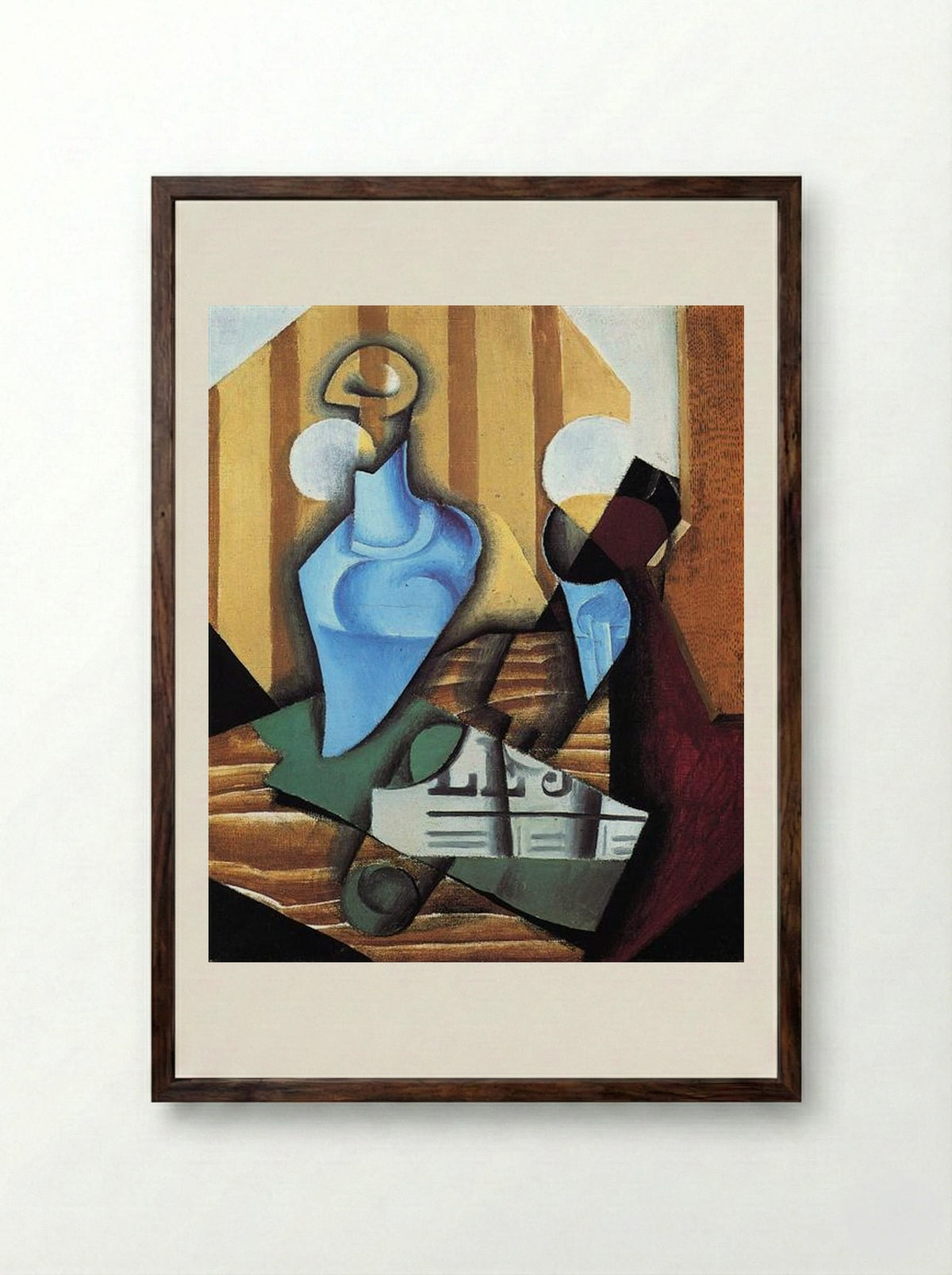 Still Life with Bottle and Glass - Juan Gris - Framed Print Dark Wood