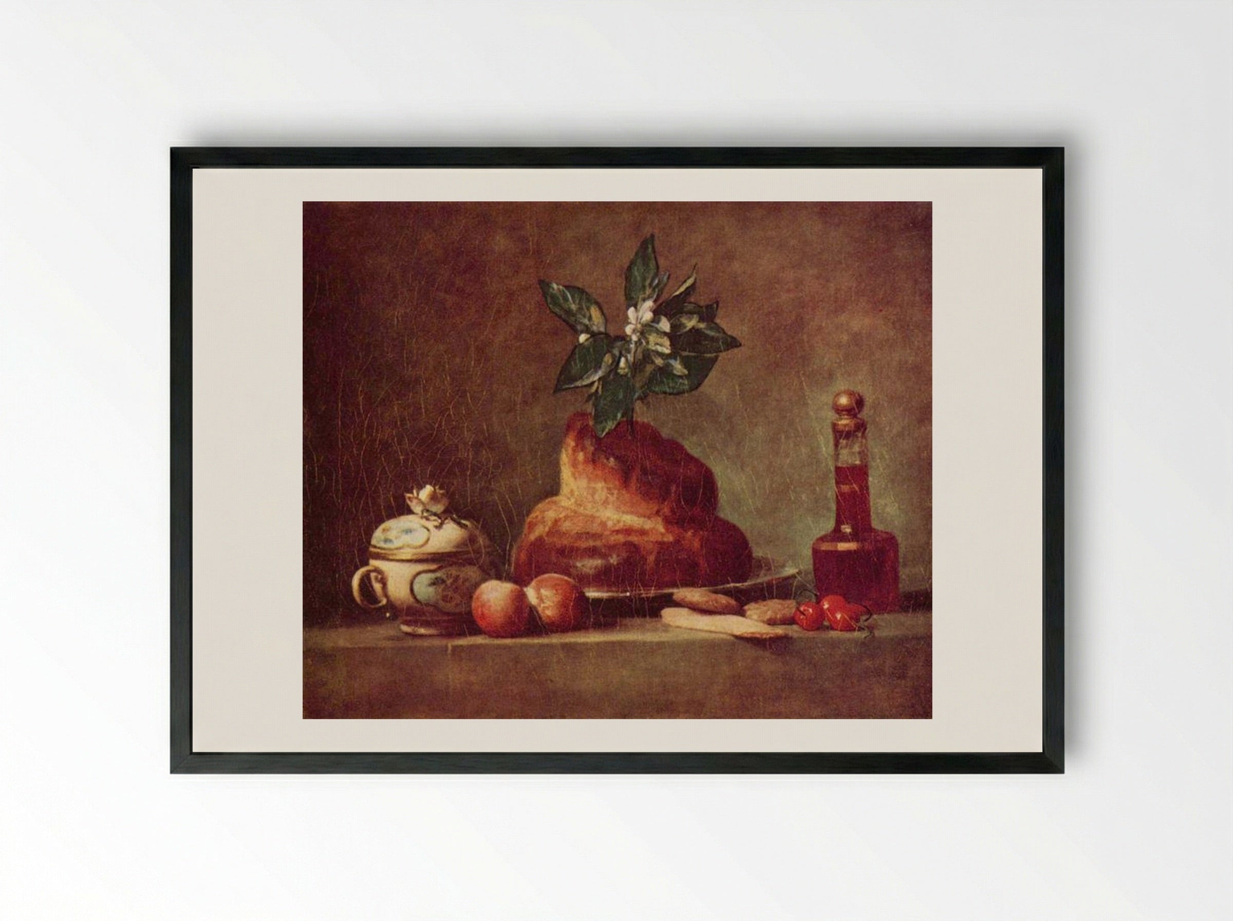Still Life with Brioche - Jean-Baptiste-Siméon Chardin - Framed Print Black
