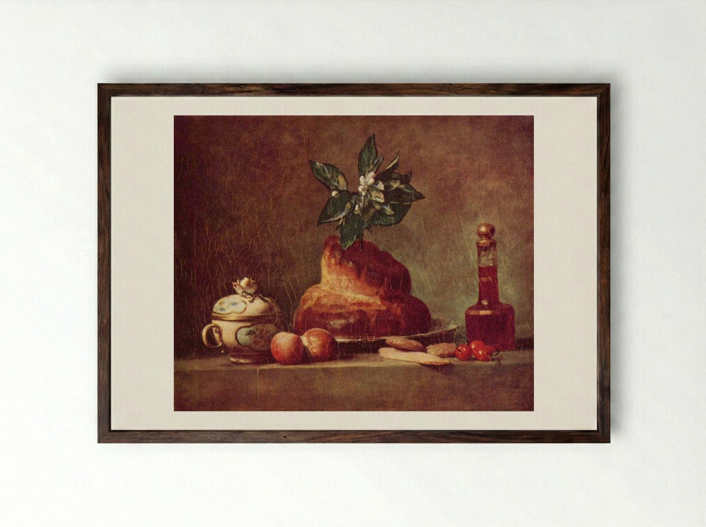 Still Life with Brioche - Jean-Baptiste-Siméon Chardin - Framed Print Dark Wood