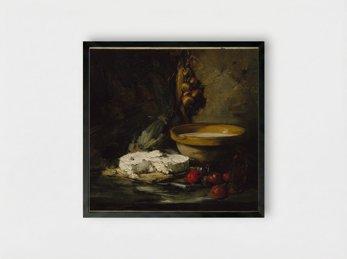 Still Life with Cheese - Antoine Vollon - Framed Print Black