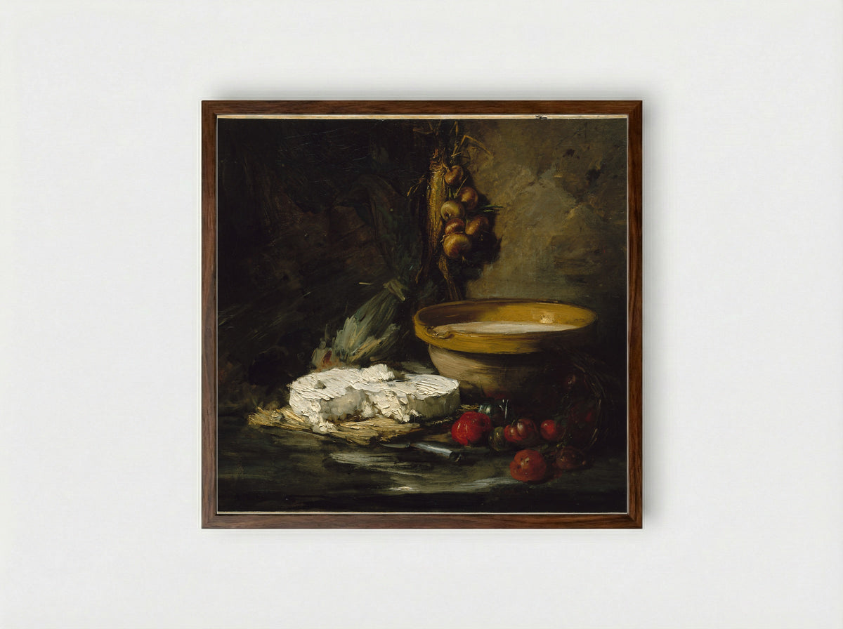 Still Life with Cheese - Antoine Vollon - Framed Print Dark Wood