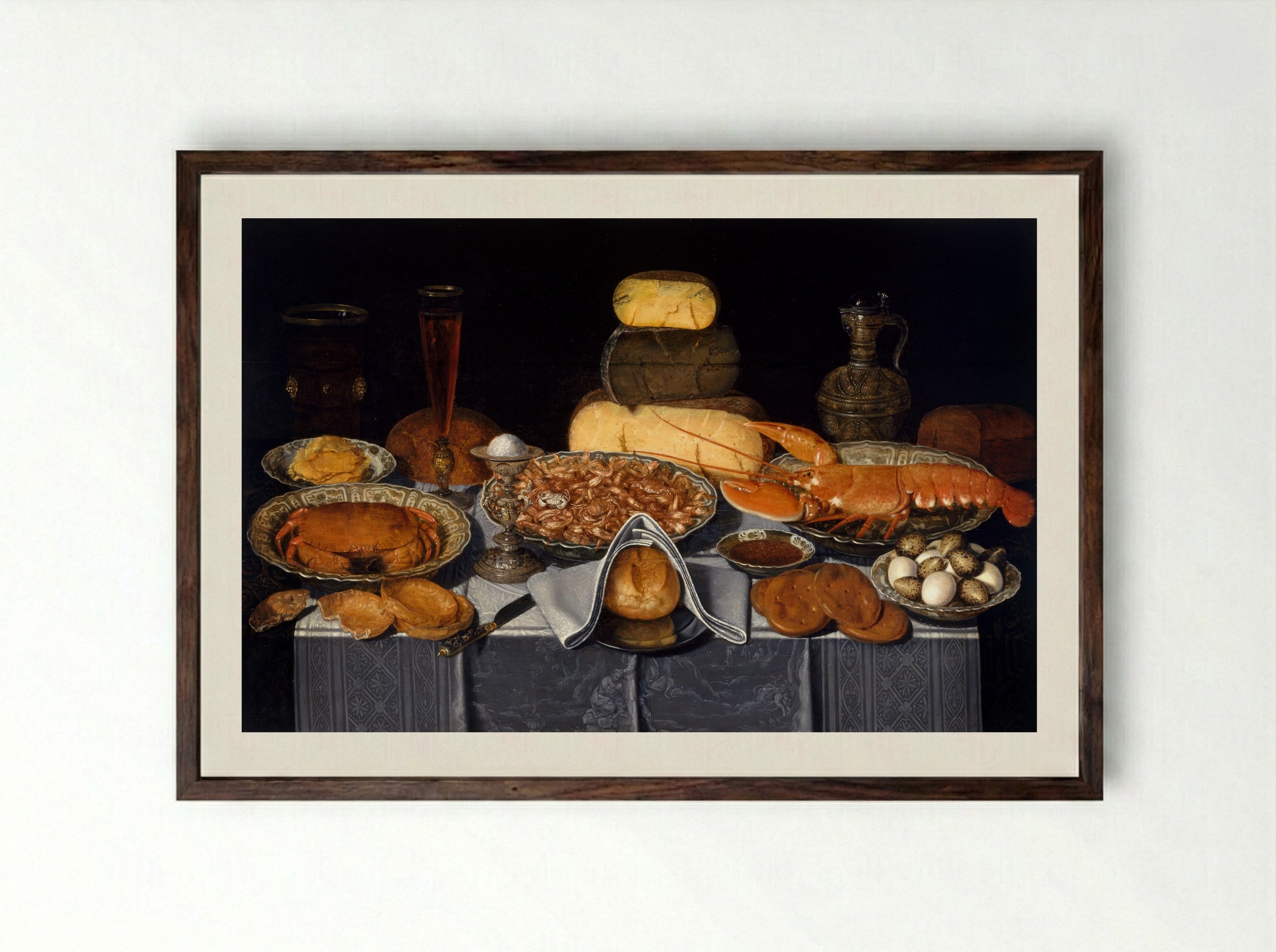Still Life with Crab, Shrimps and Lobster - Clara Peeters - Framed Print Dark Wood