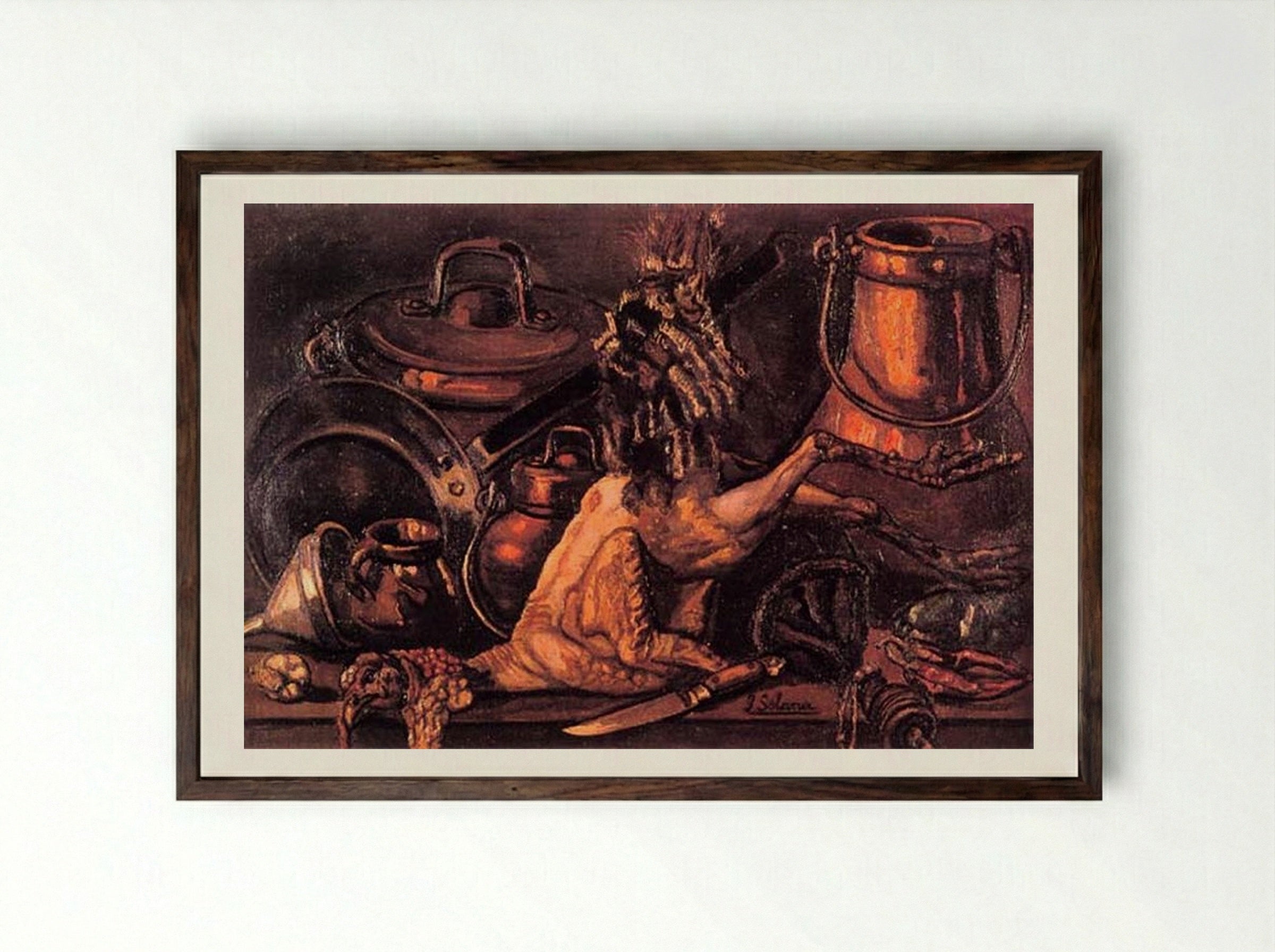 Still Life with Dead Turkey - José Gutiérrez Solana - Framed Print Dark Wood