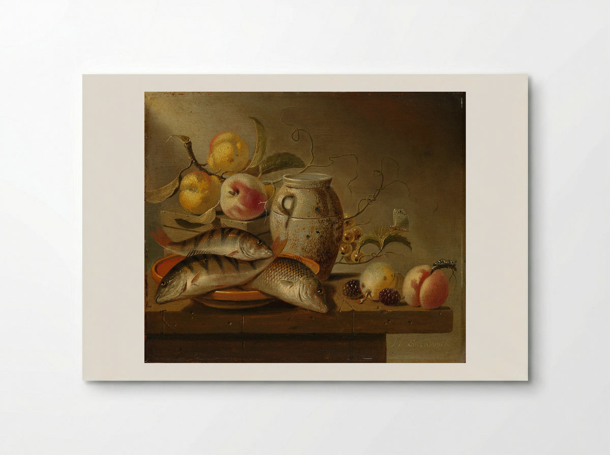 Still Life with Earthenware Jar, Fish and Fruit - Harmen Steenwijck - Poster