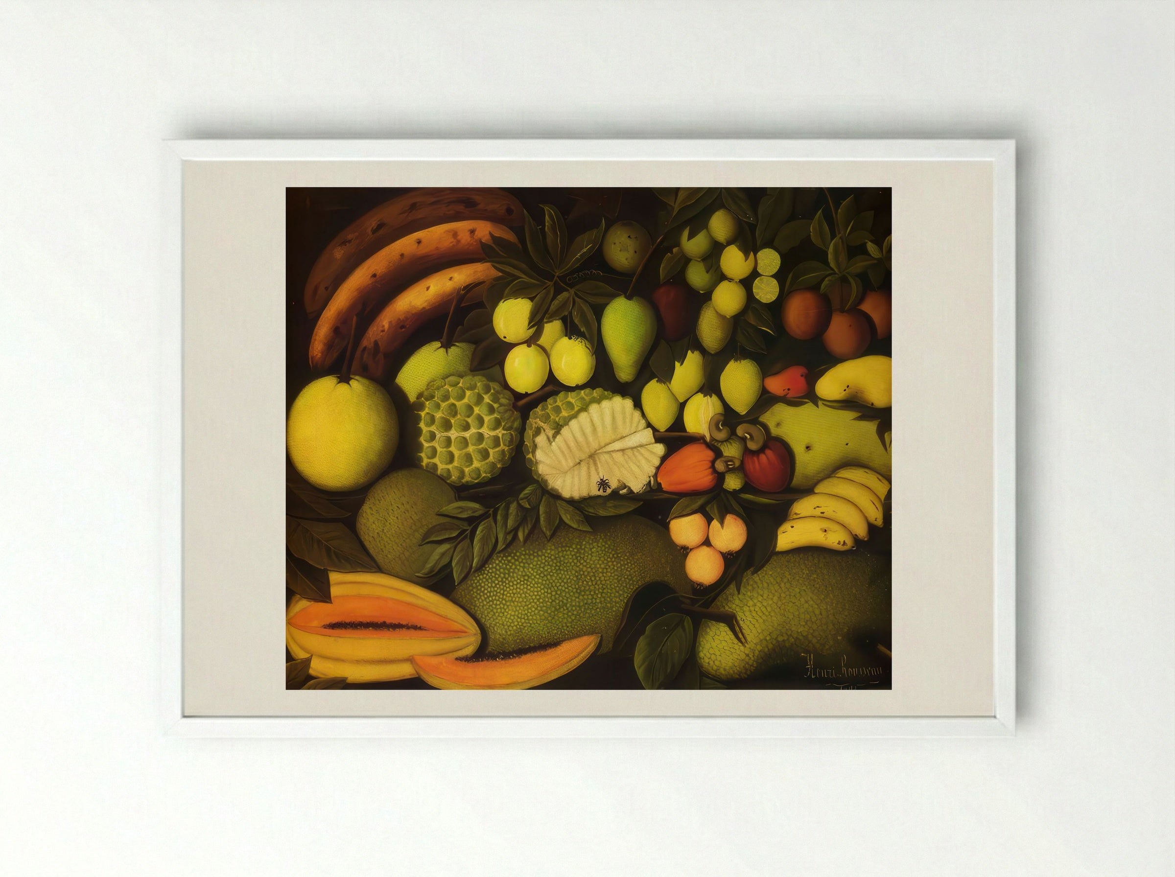 Still Life with Exotic Fruit by Henri Rousseau – Naïve Art Tropical Fruit Print - Framed Print White